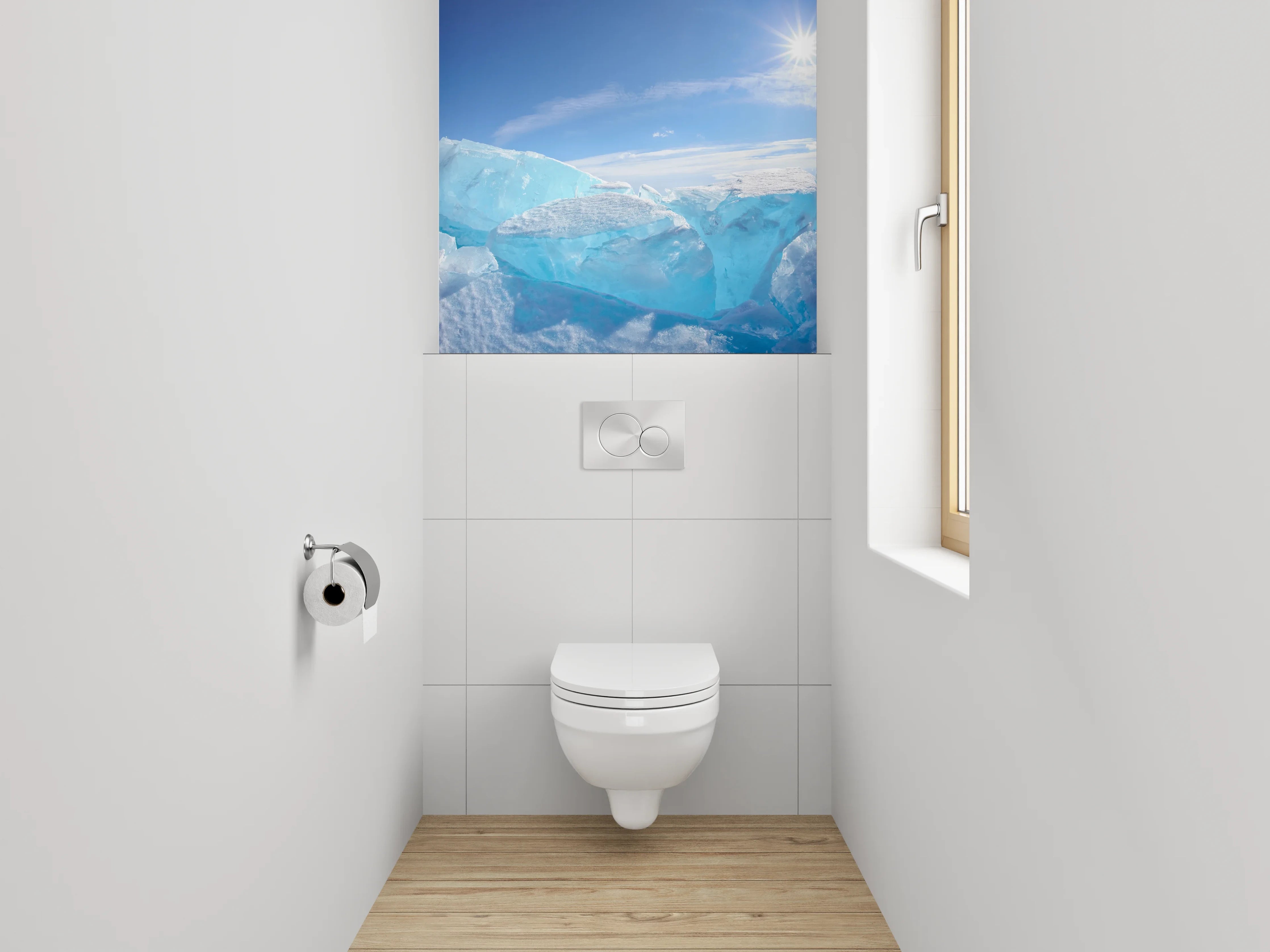 WC-Rückwand - Eisige Landschaft und Sonnenstrahlen