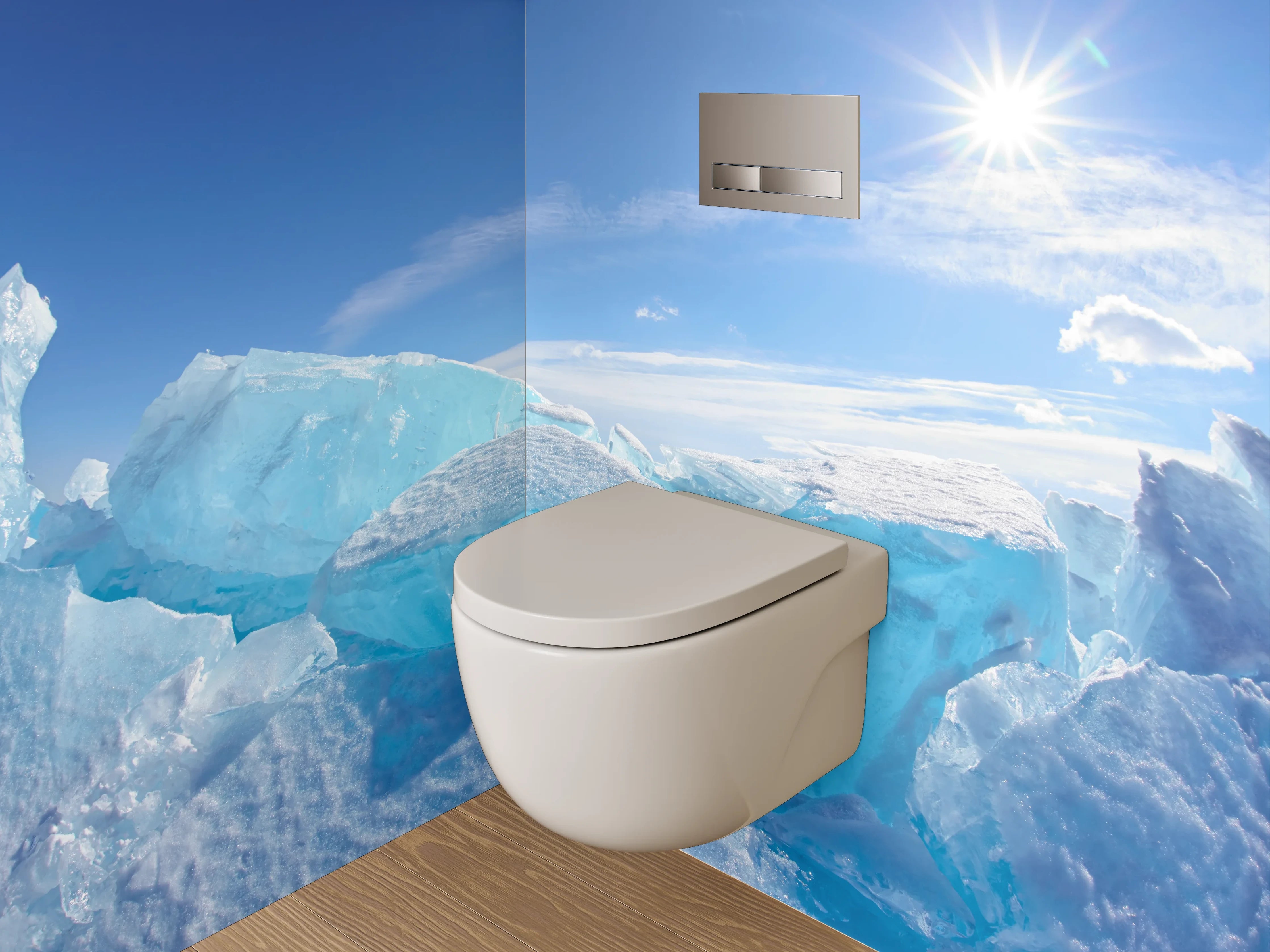 WC-Rückwand - Eisige Landschaft und Sonnenstrahlen