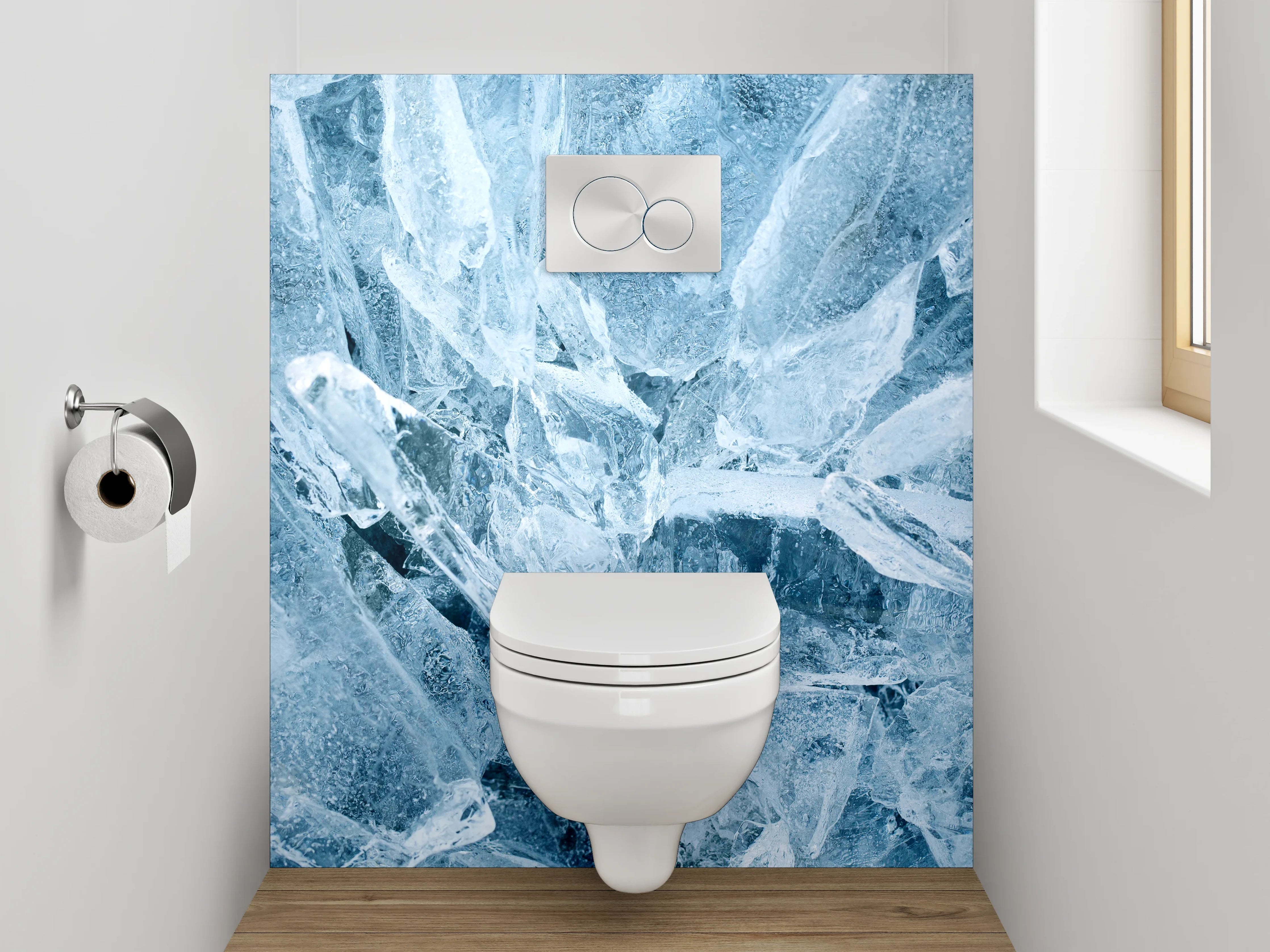 WC-Rückwand - Eisstruktur in Blau – Kristalloptik