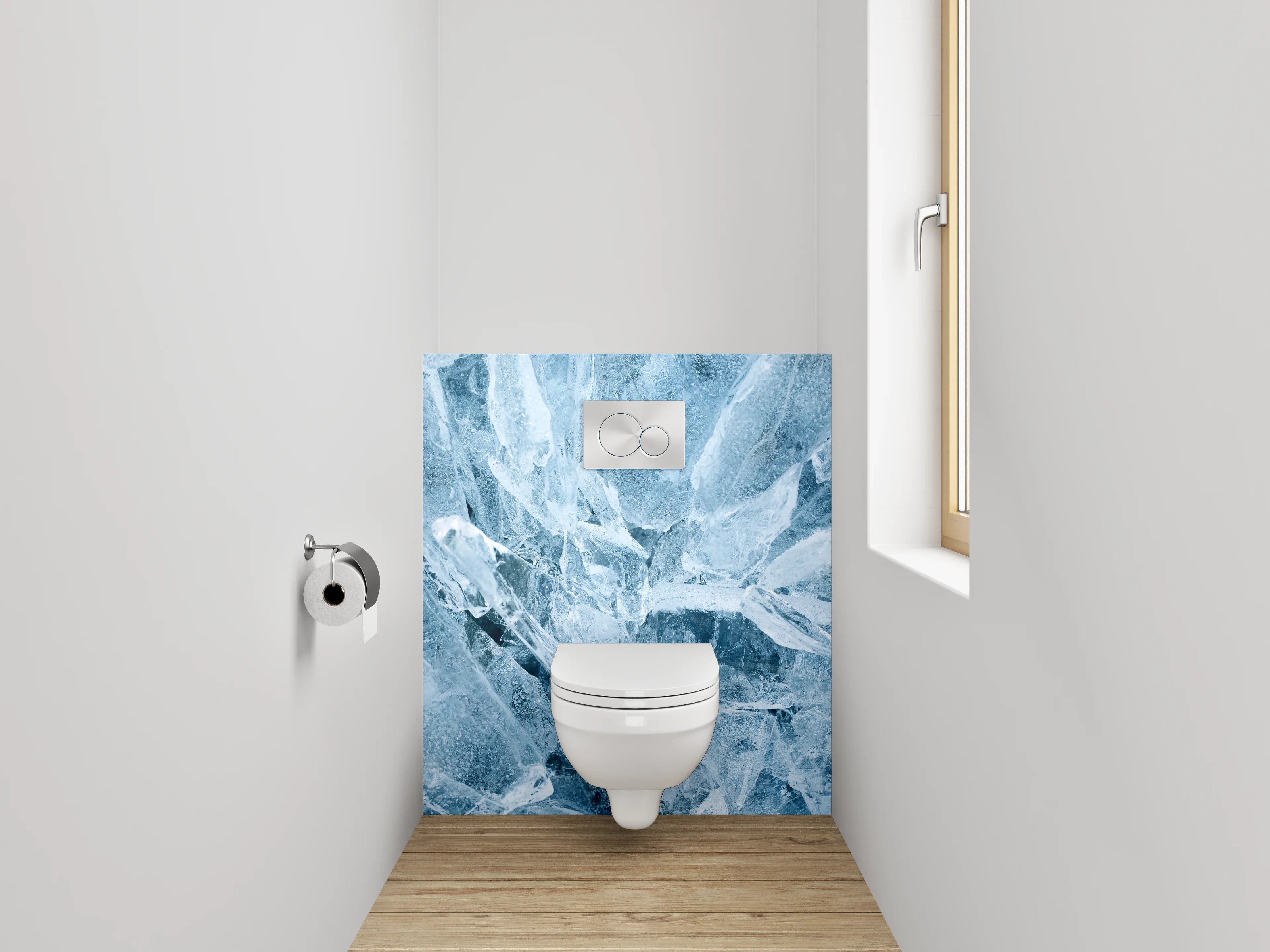WC-Rückwand - Eisstruktur in Blau – Kristalloptik