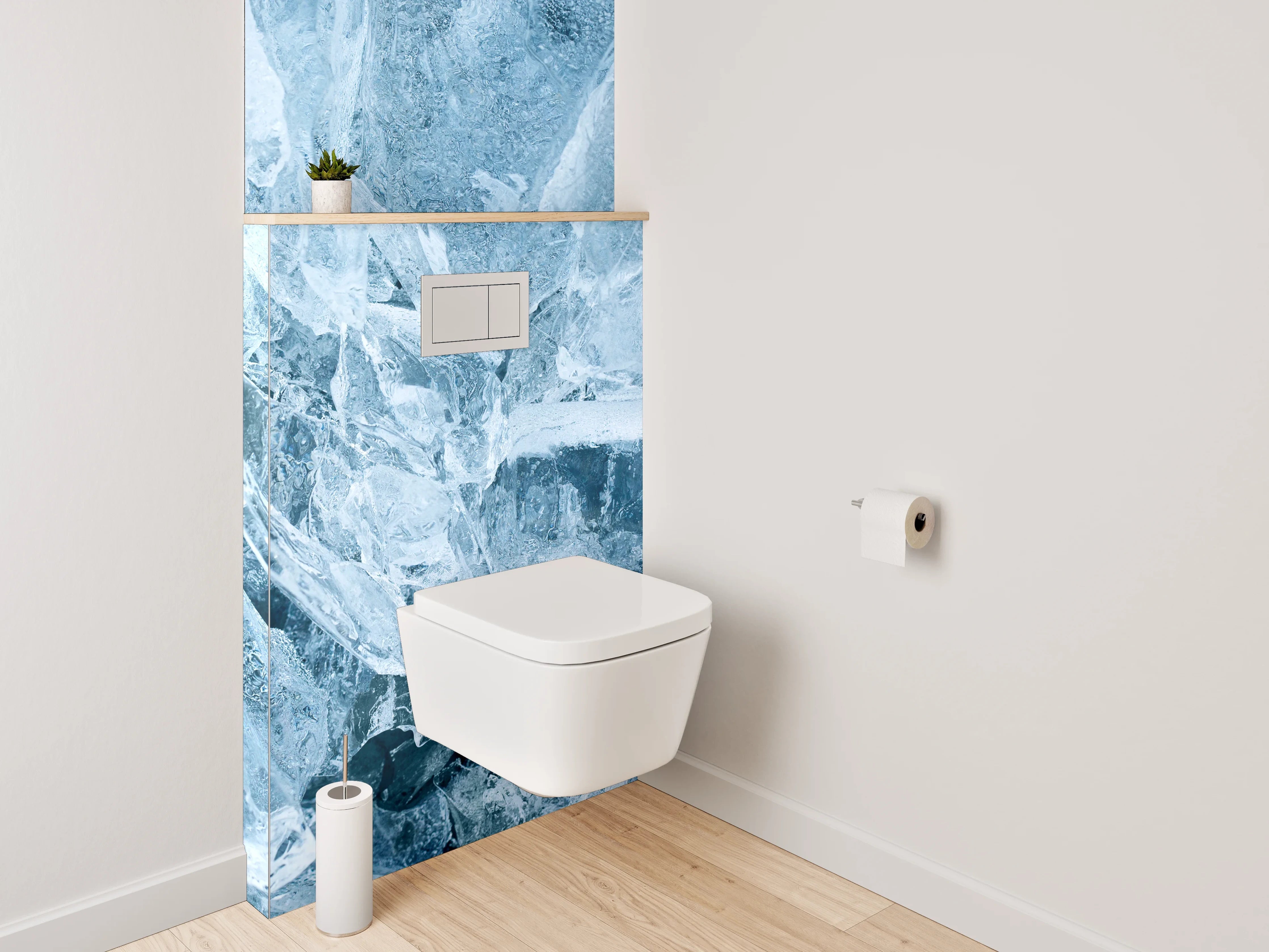 WC-Rückwand - Eisstruktur in Blau – Kristalloptik