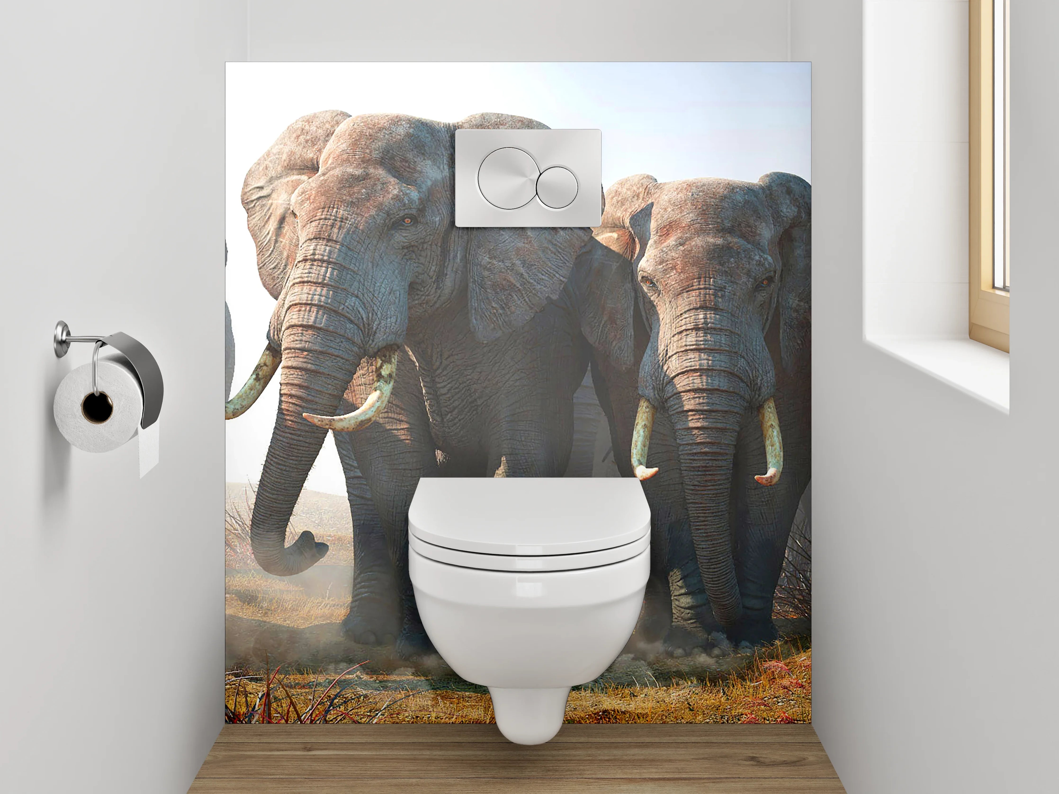 WC-Rückwand - Elefanten Herde in der Savanne