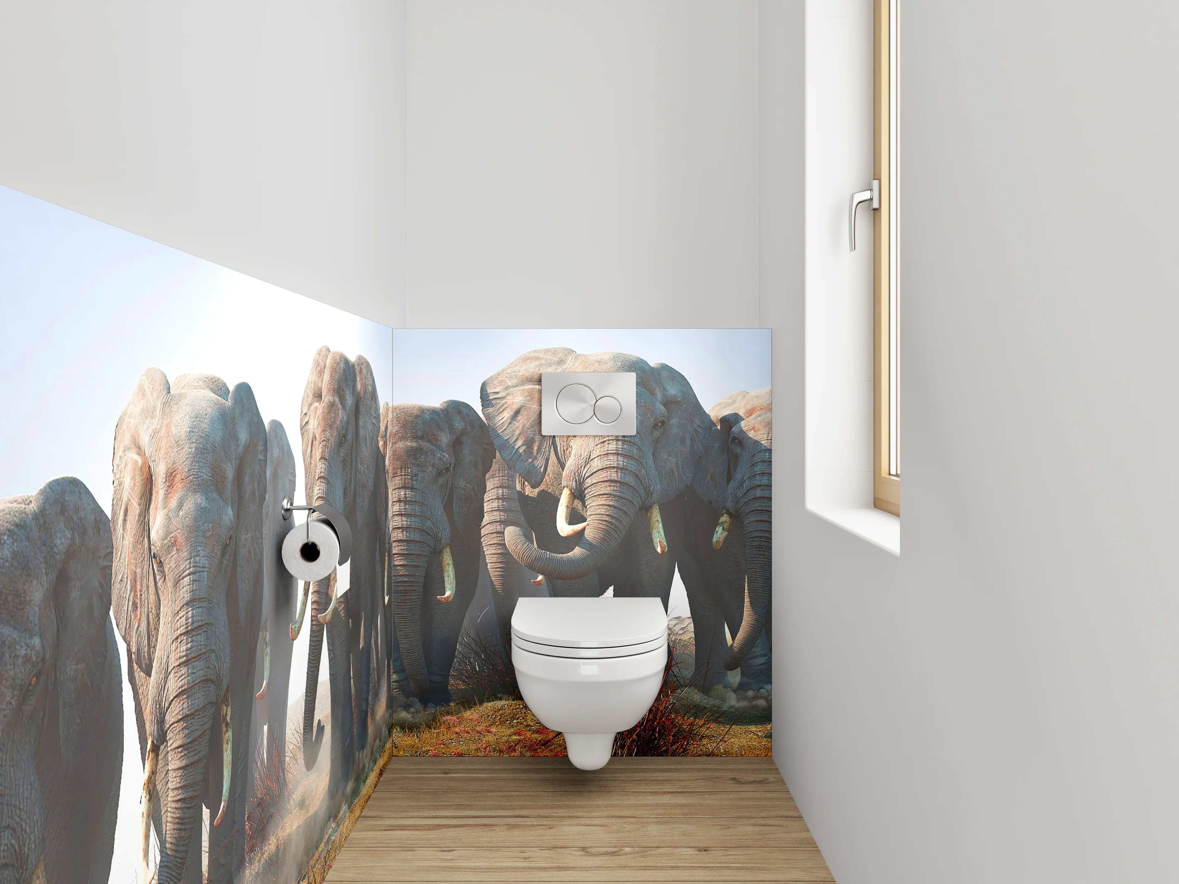 WC-Rückwand - Elefanten Herde in der Savanne