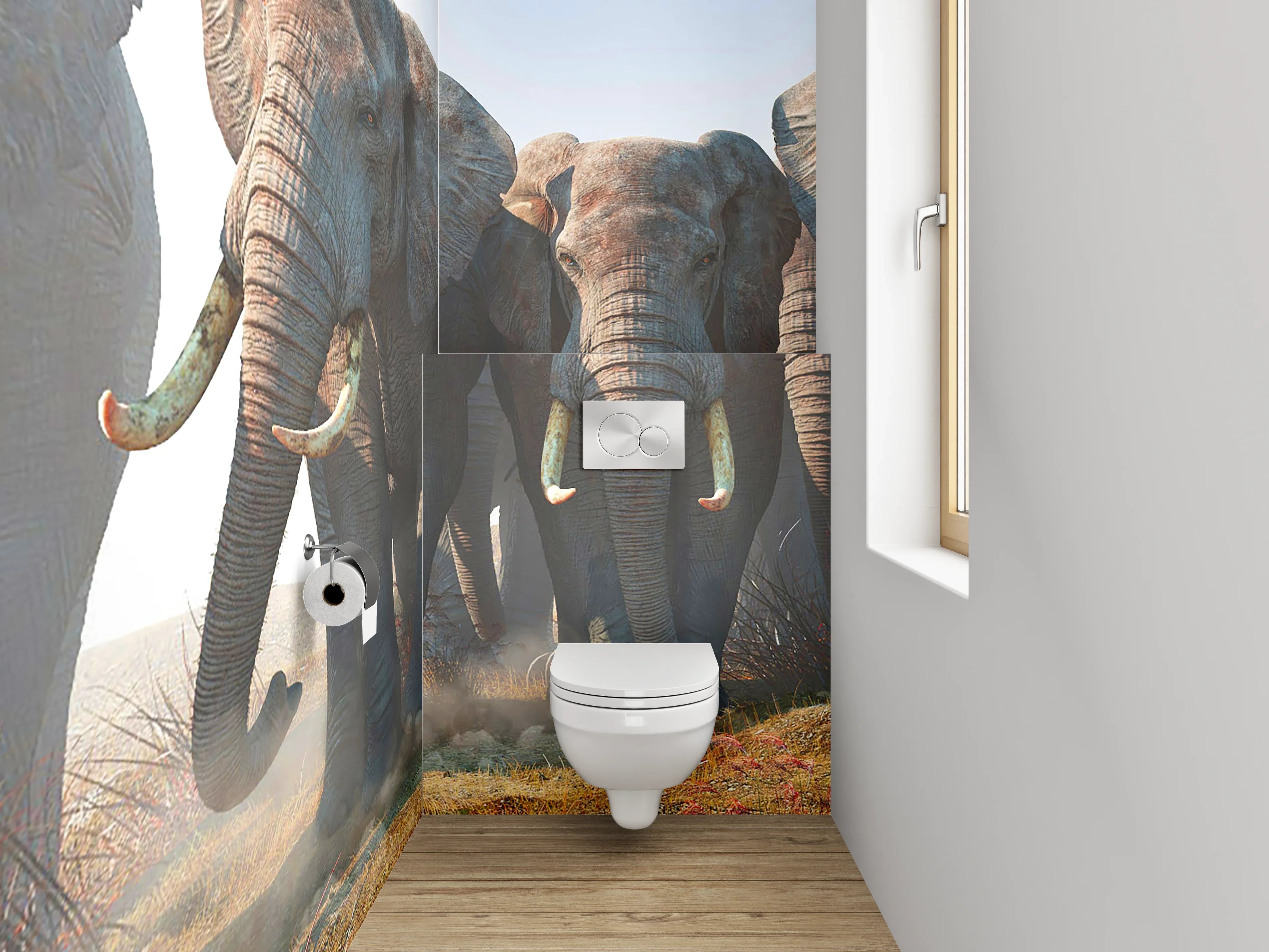 WC-Rückwand - Elefanten Herde in der Savanne