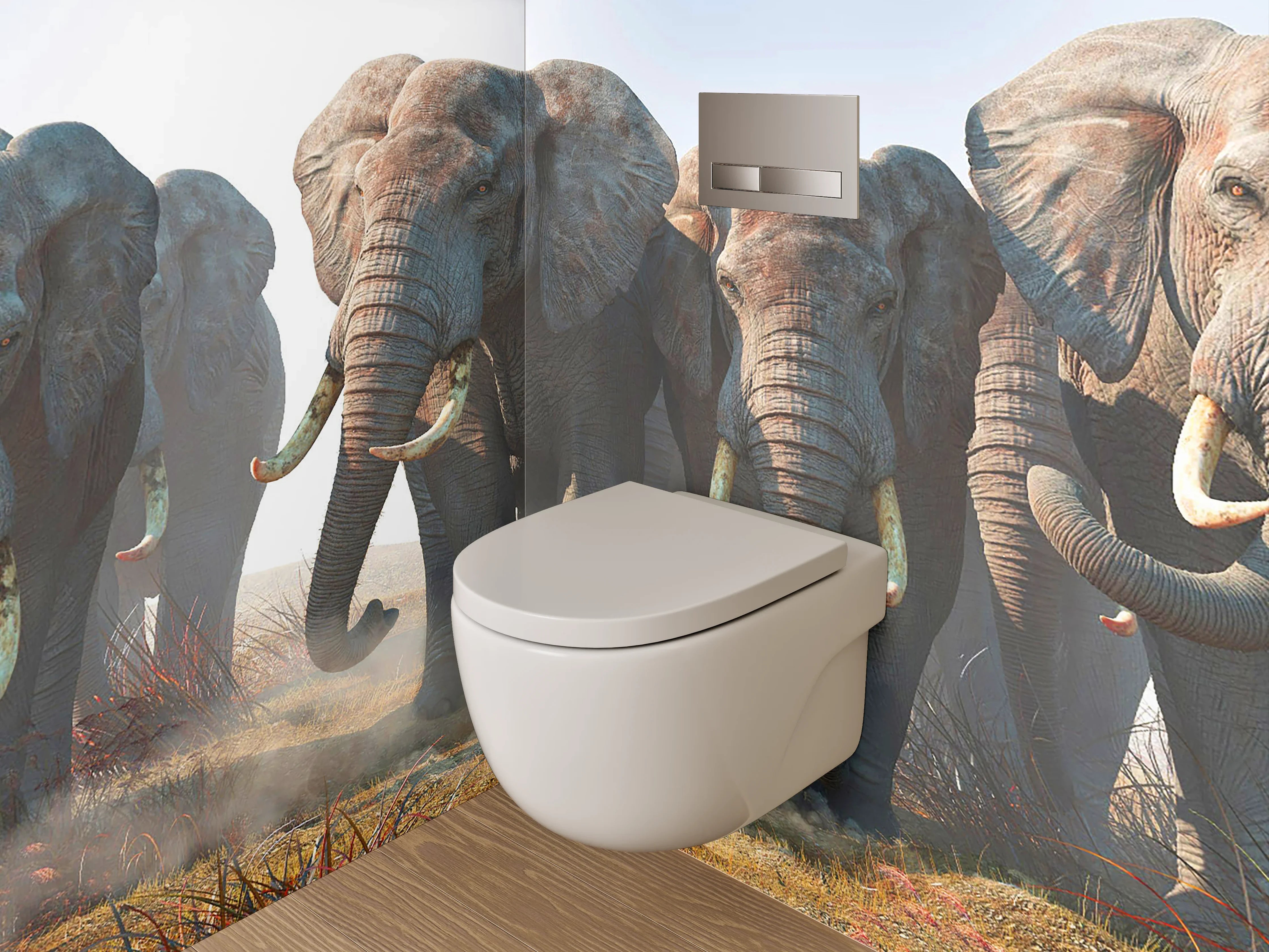 WC-Rückwand - Elefanten Herde in der Savanne
