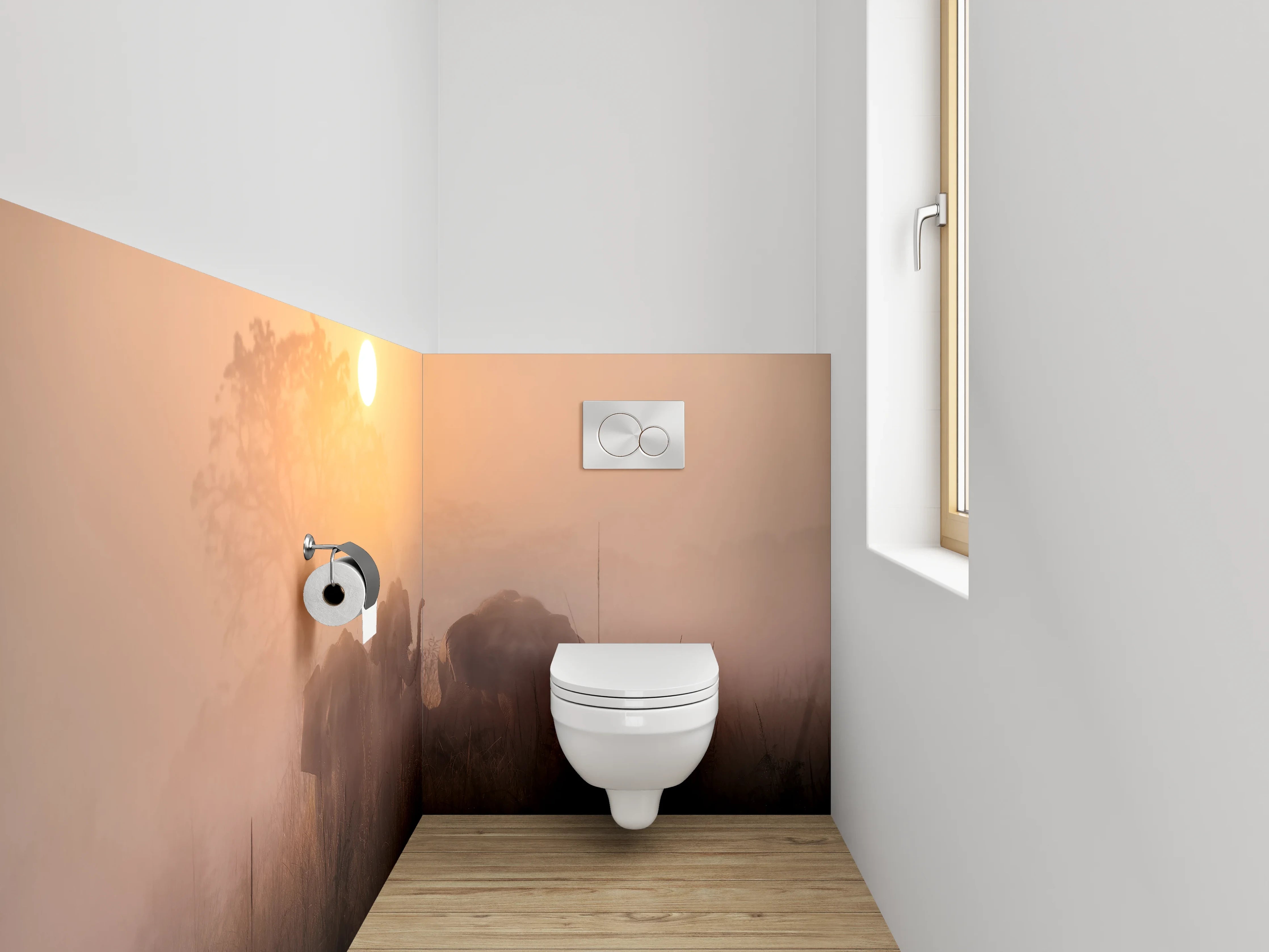 WC-Rückwand - Elefanten im Sonnenaufgang Savanne