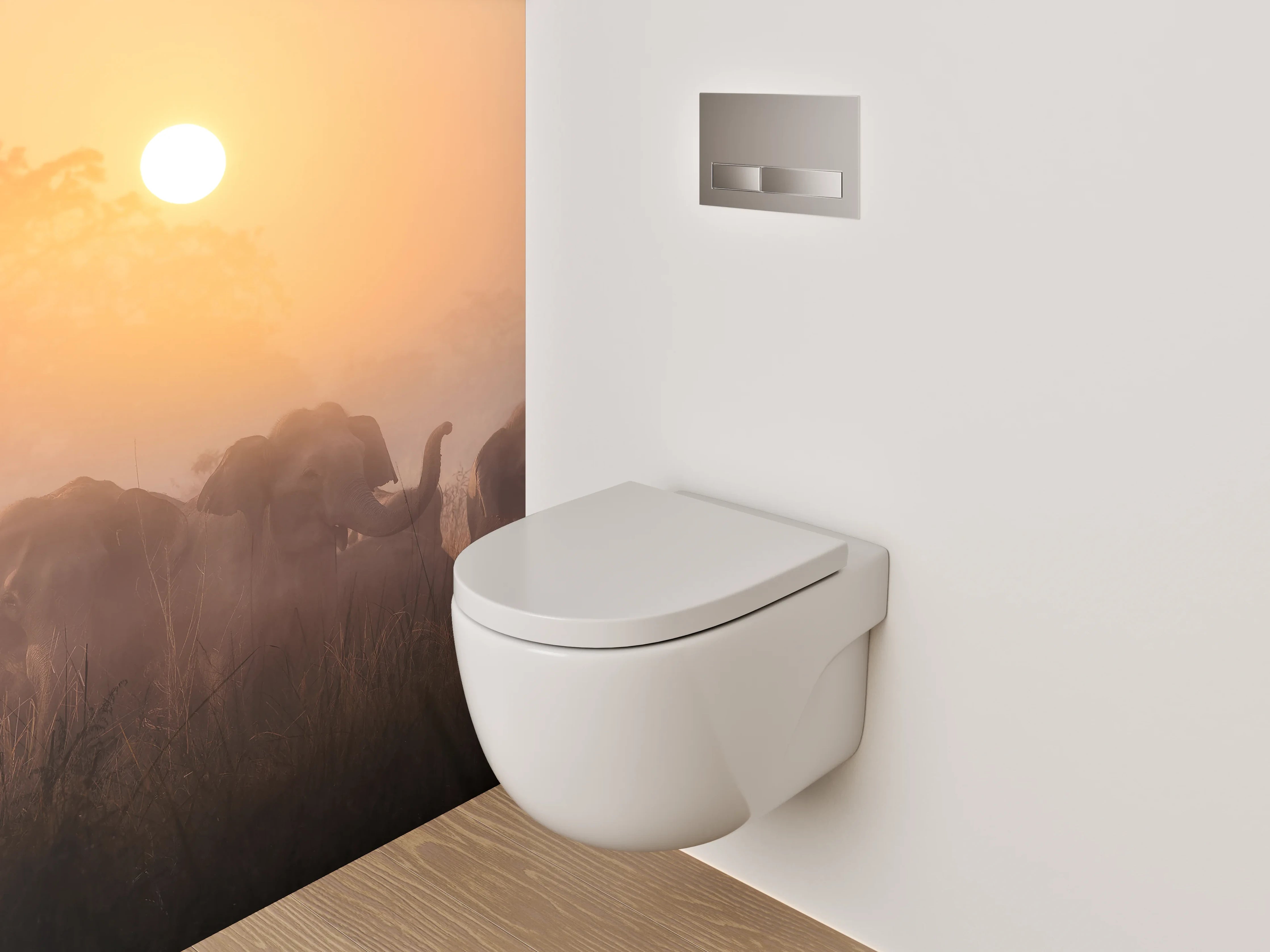WC-Rückwand - Elefanten im Sonnenaufgang Savanne