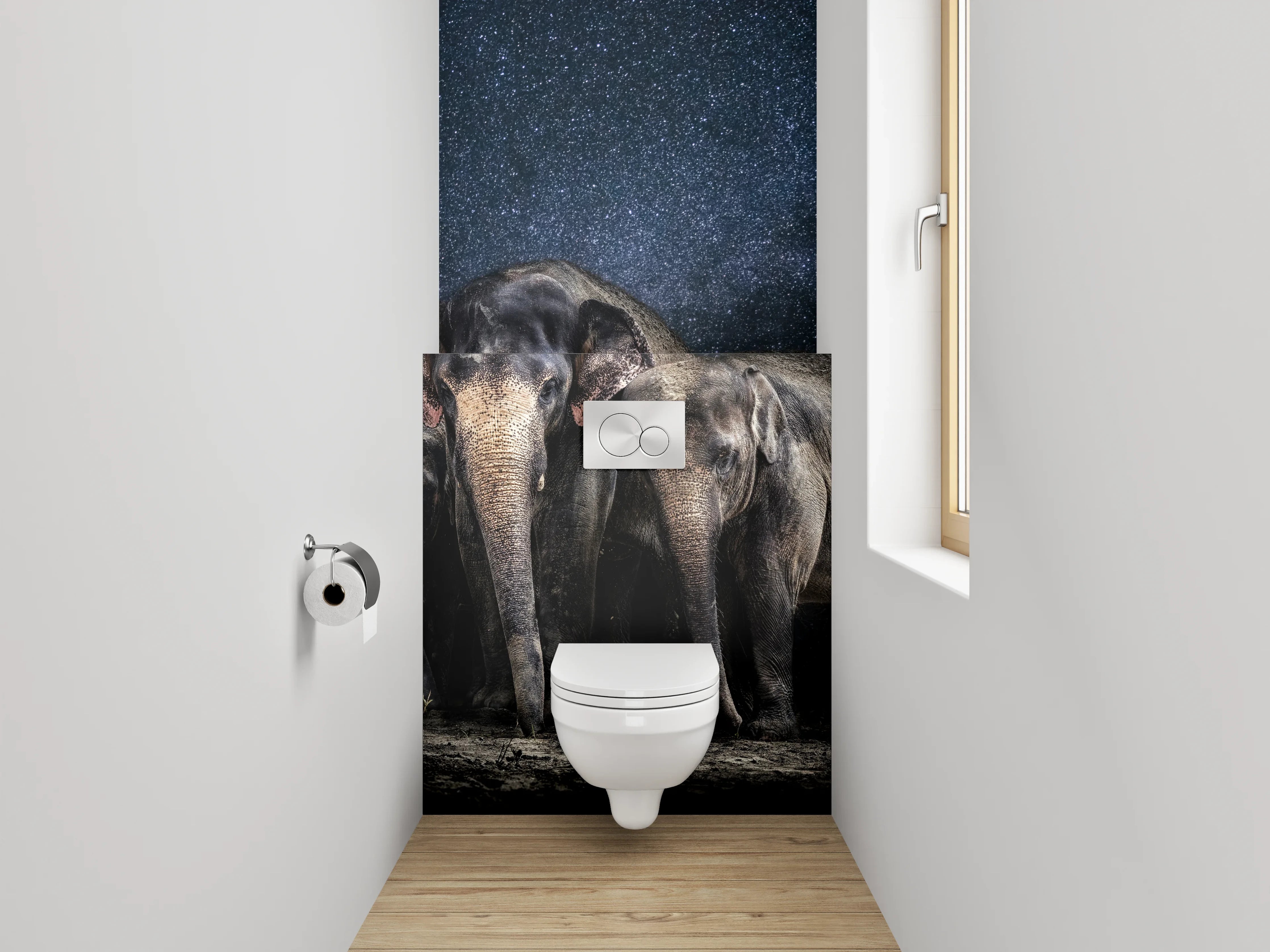 WC-Rückwand - Elefanten unter Sternenhimmel Fotomotiv