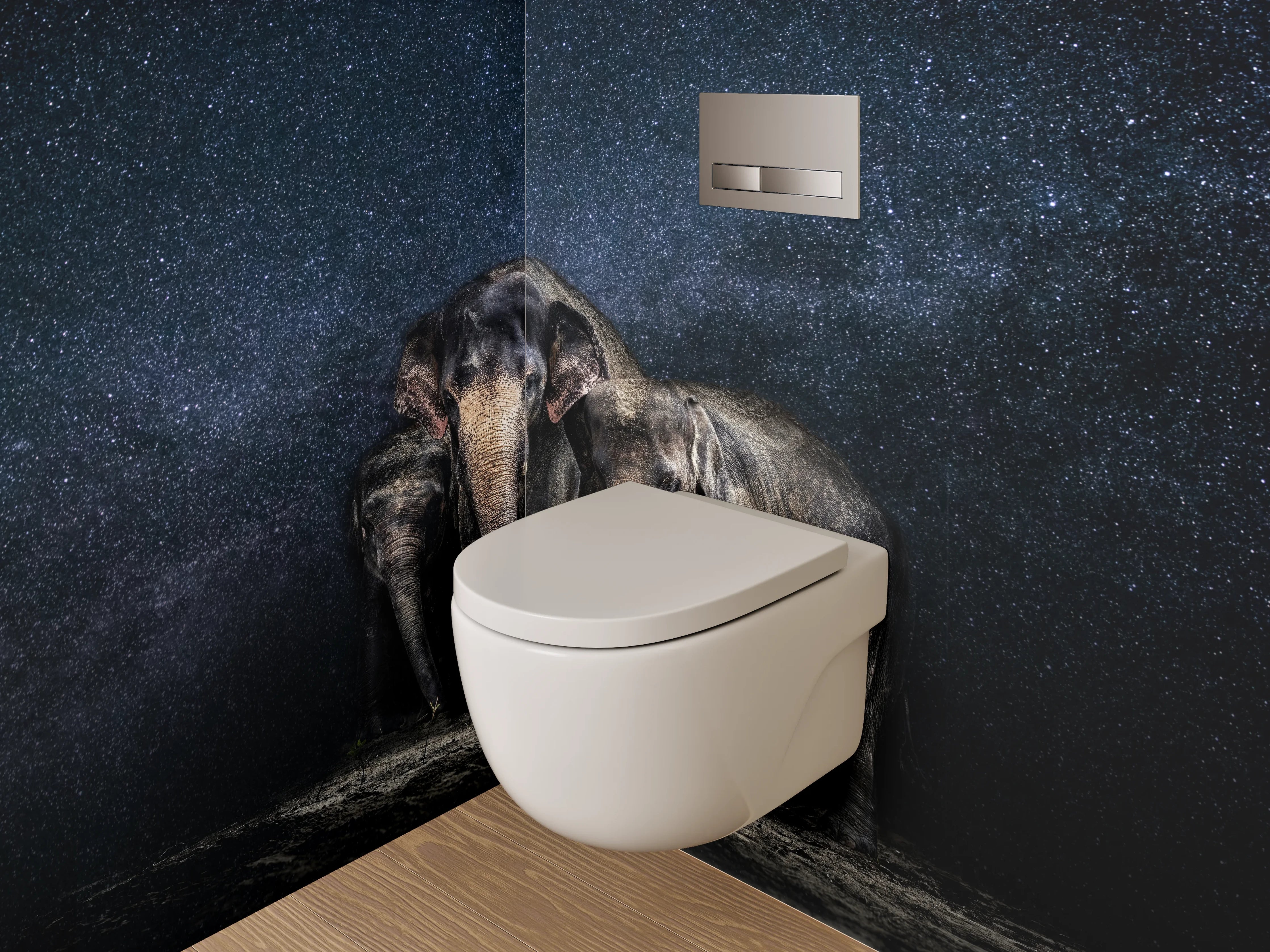 WC-Rückwand - Elefanten unter Sternenhimmel Fotomotiv