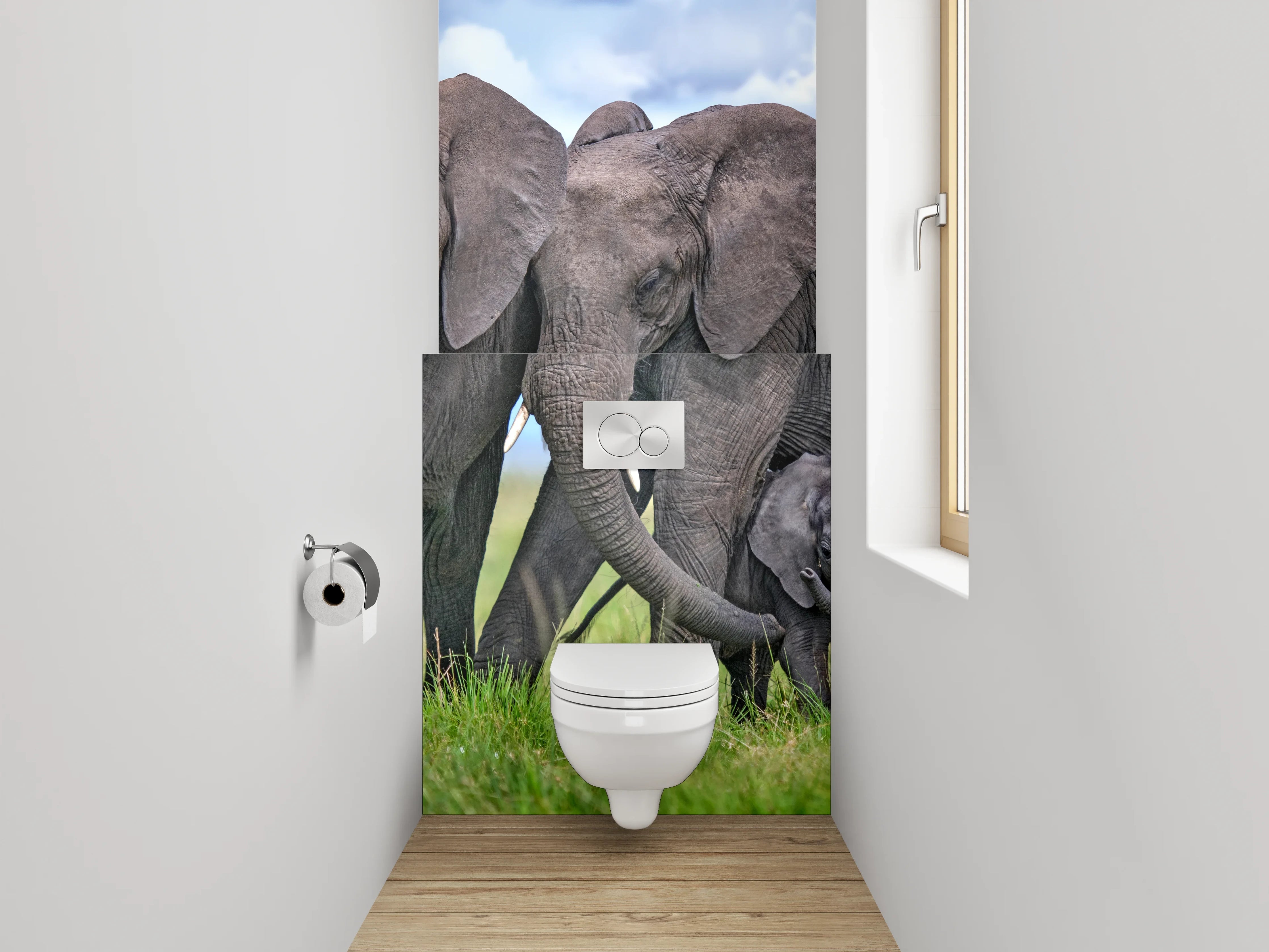 WC-Rückwand - Elefantenfamilie auf der Savanne