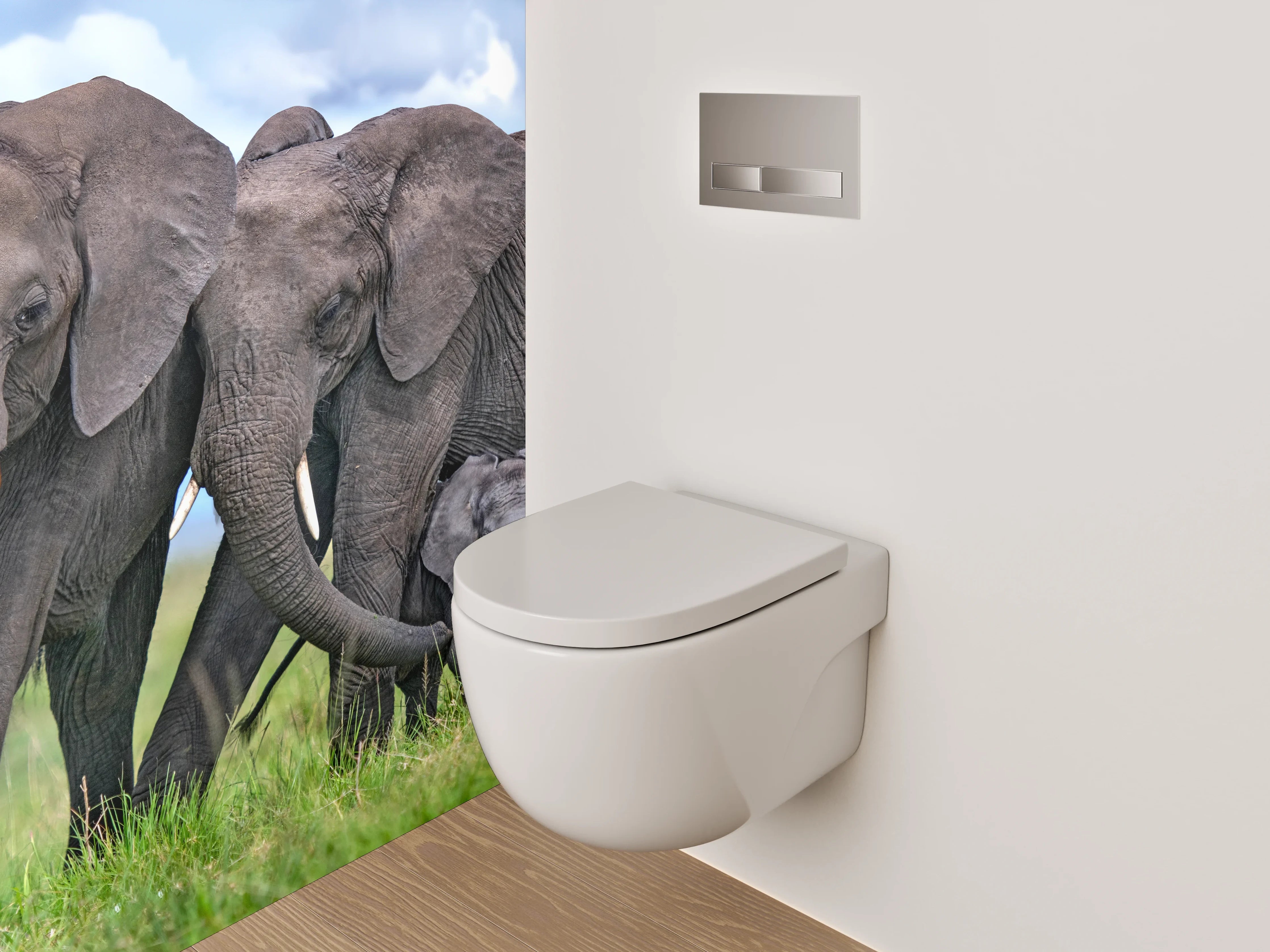 WC-Rückwand - Elefantenfamilie auf der Savanne