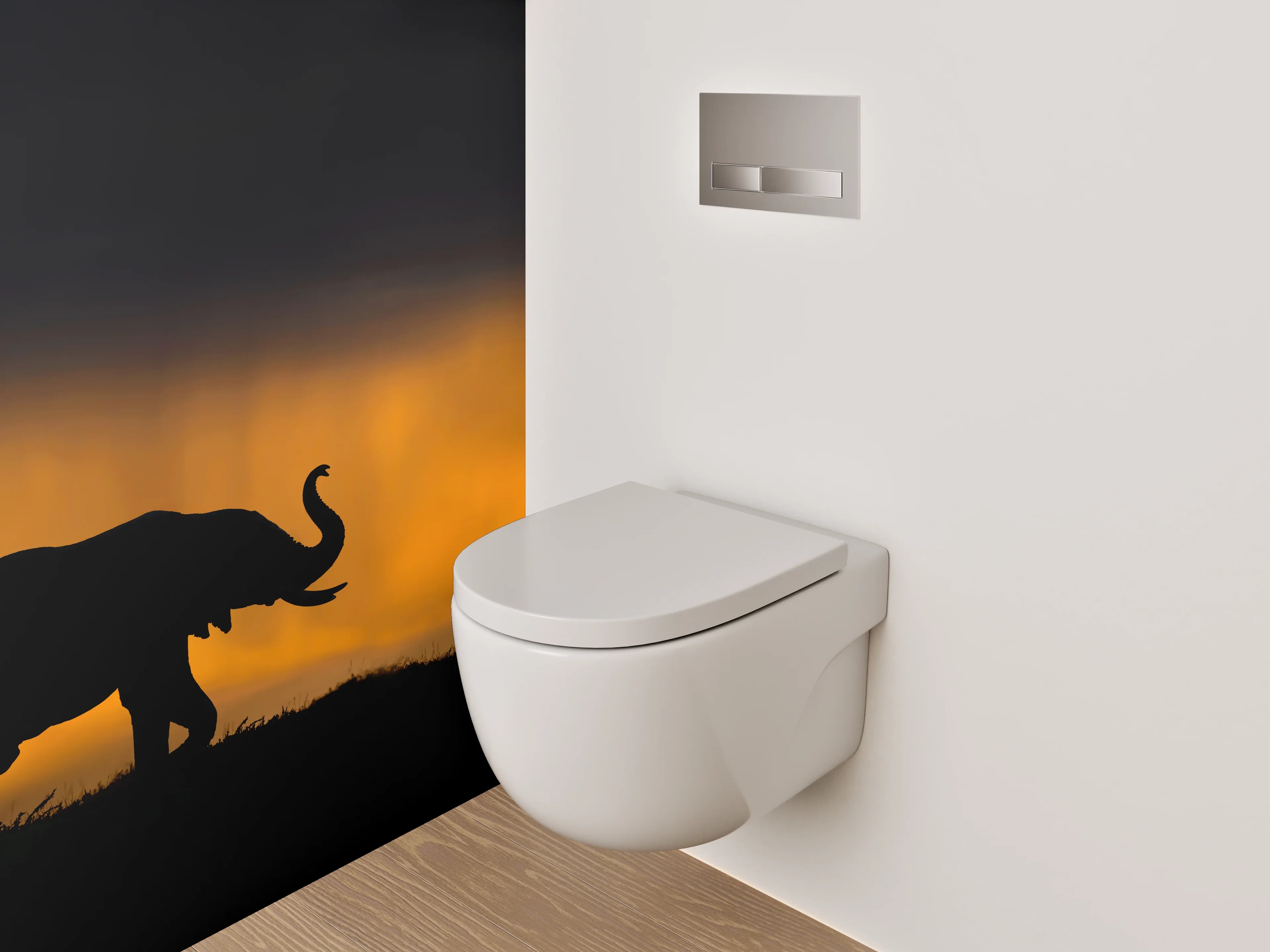 WC-Rückwand - Elefantensilhouette bei Sonnenuntergang
