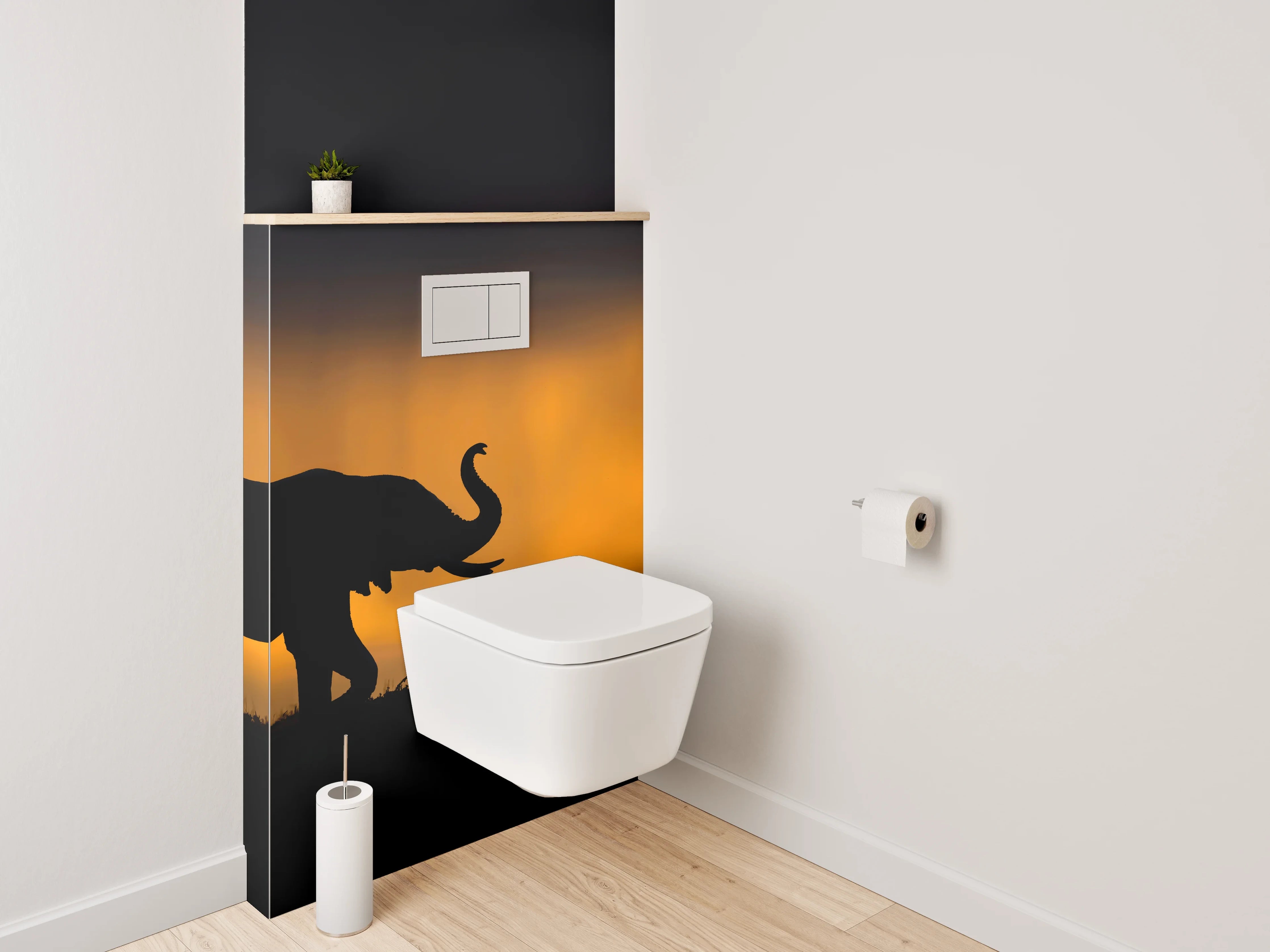 WC-Rückwand - Elefantensilhouette bei Sonnenuntergang