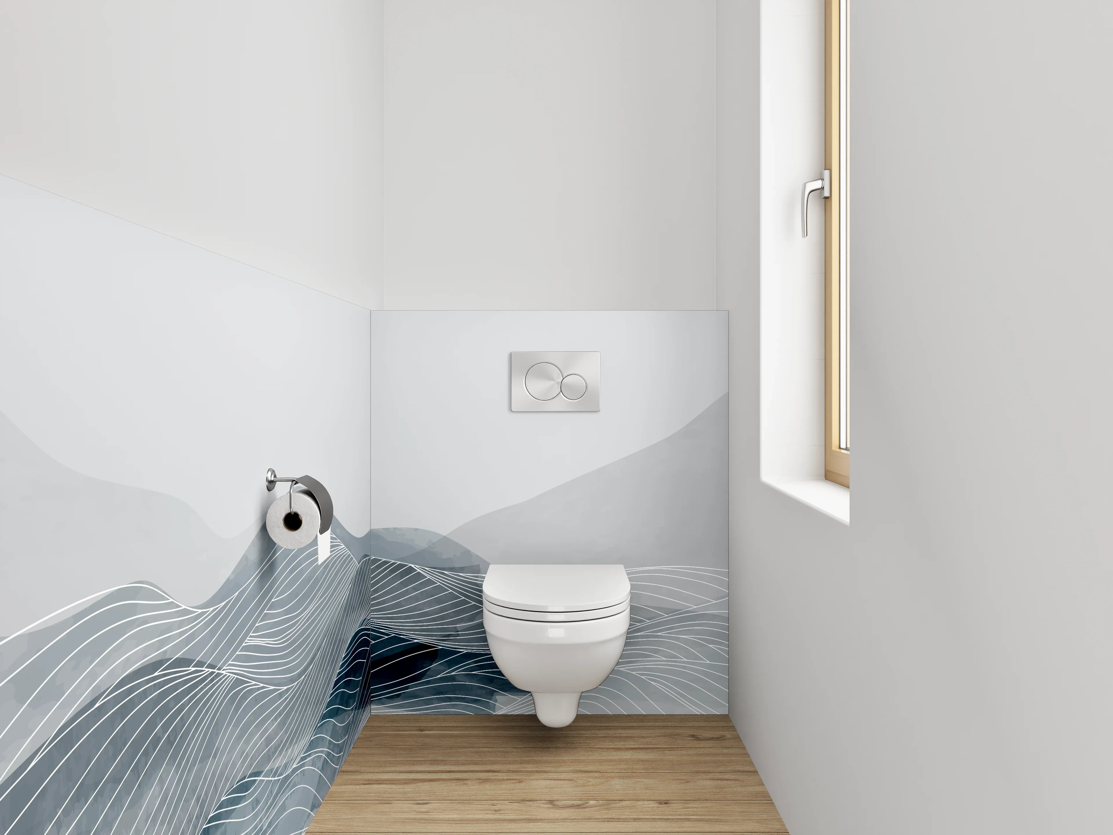 WC-Rückwand - Elegante Aquarell-Linien auf Grau