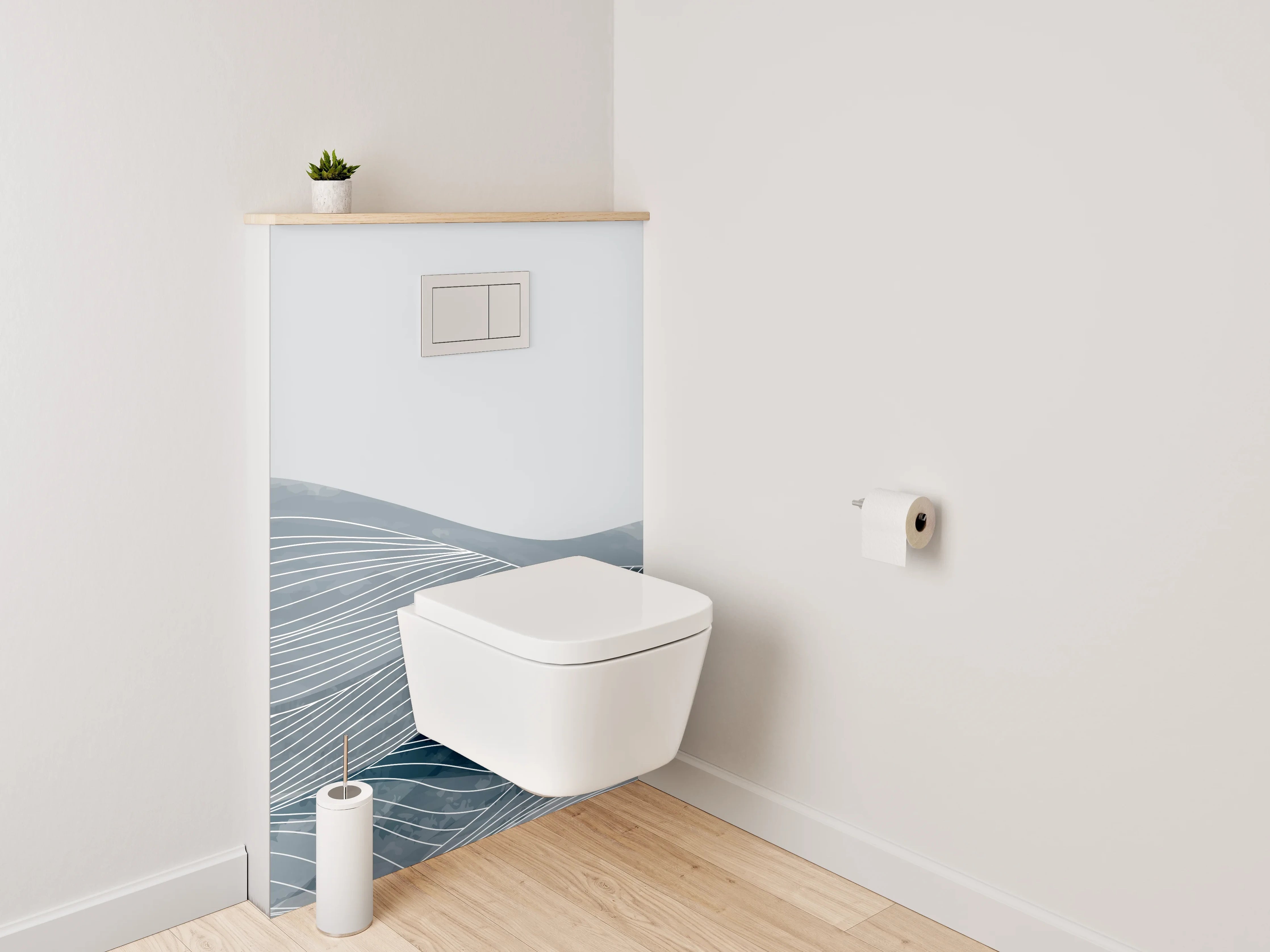 WC-Rückwand - Elegante Aquarell-Linien auf Grau