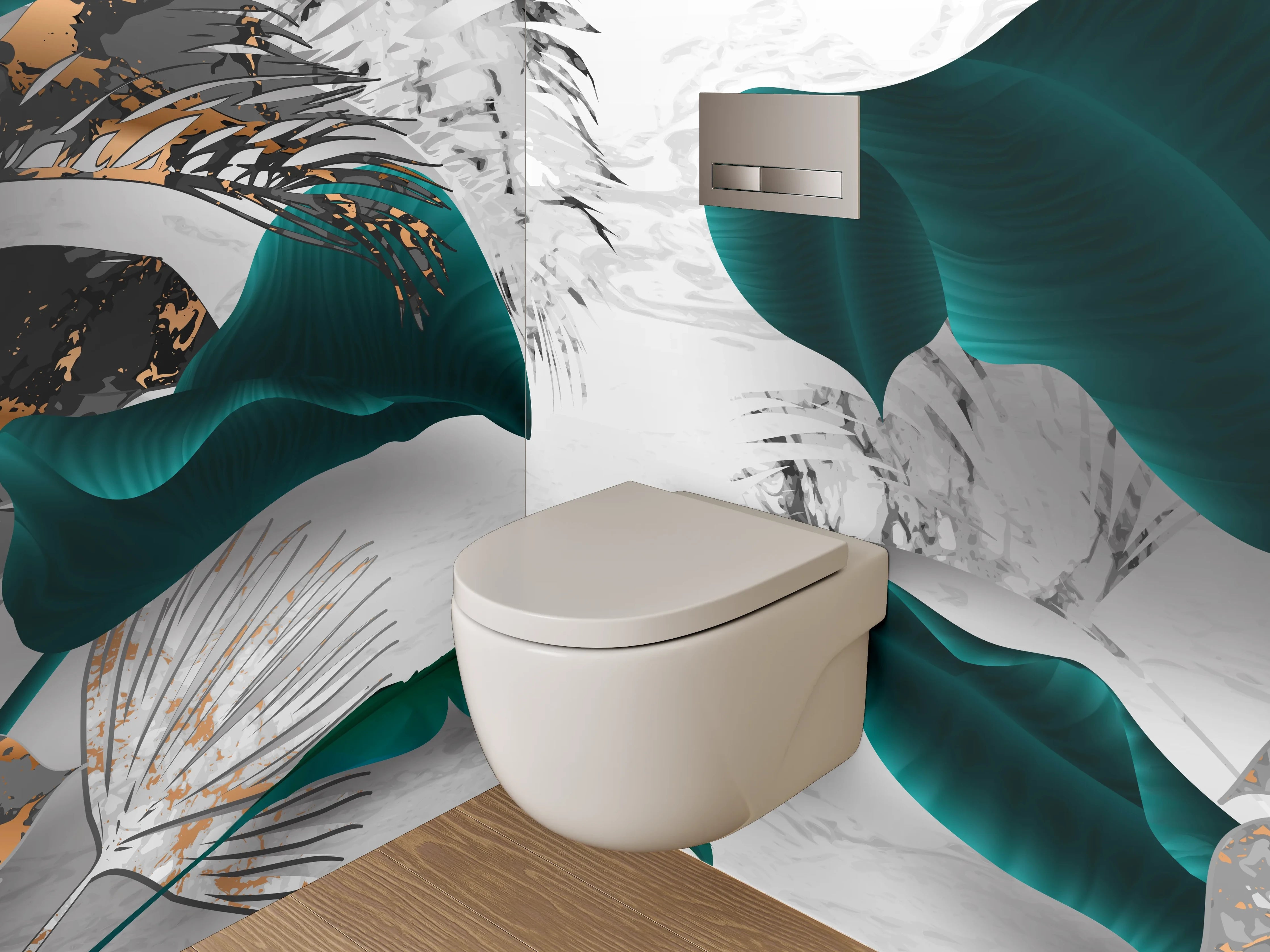 WC-Rückwand - Elegante Blattgold-Kunst auf Weiß