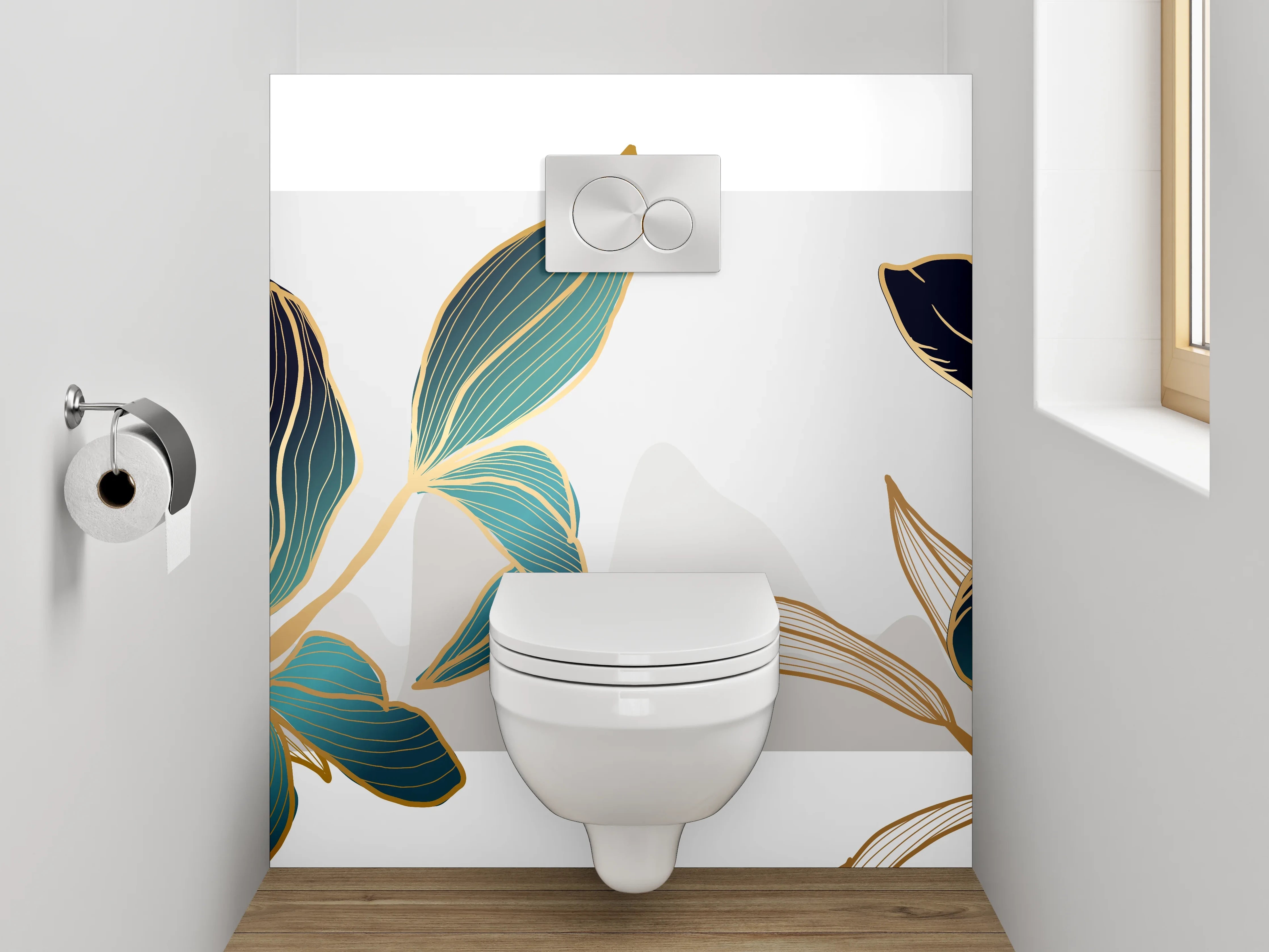 WC-Rückwand - Elegante Blumen Zeichnung Gold Akzent