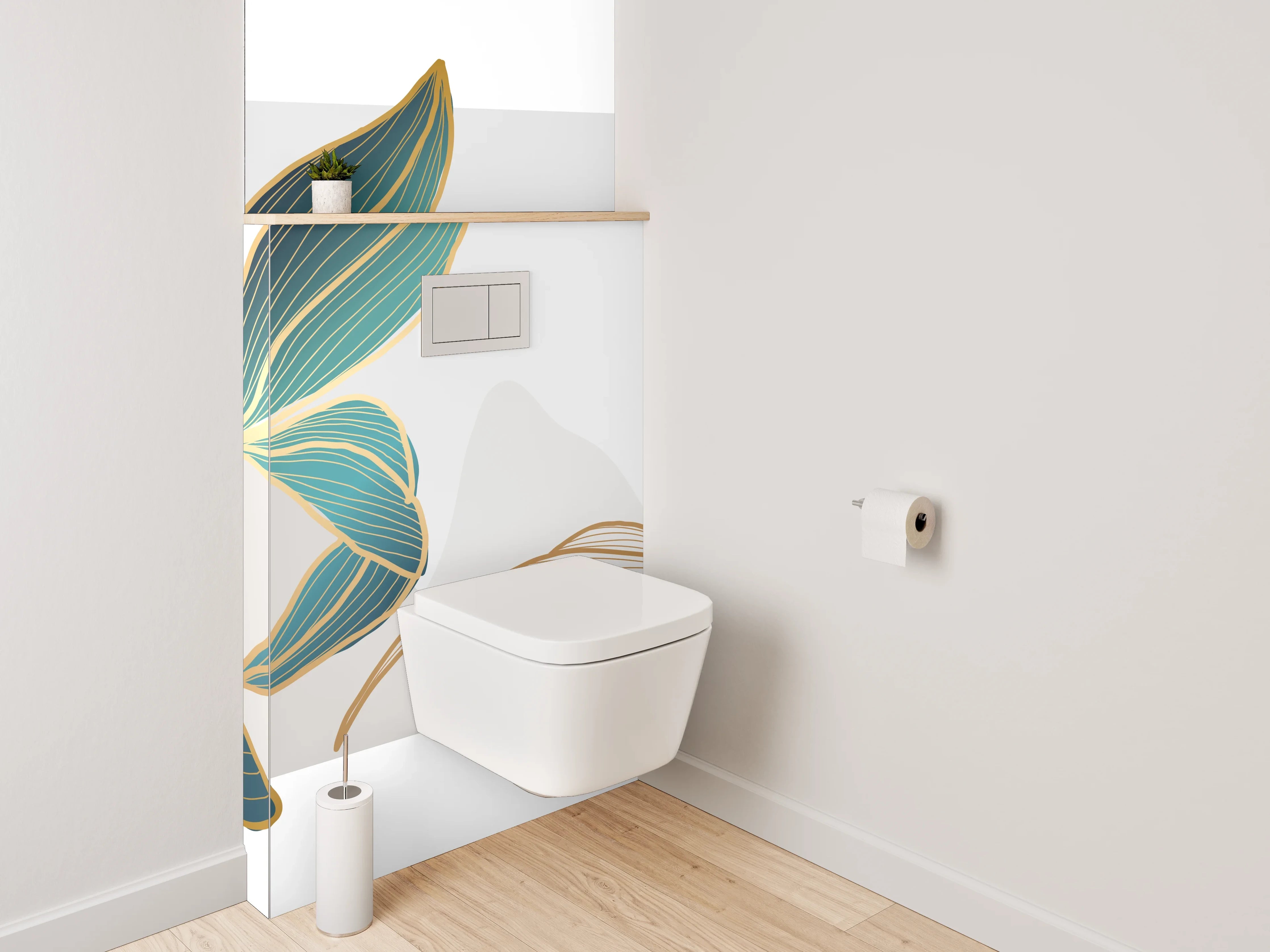 WC-Rückwand - Elegante Blumen Zeichnung Gold Akzent