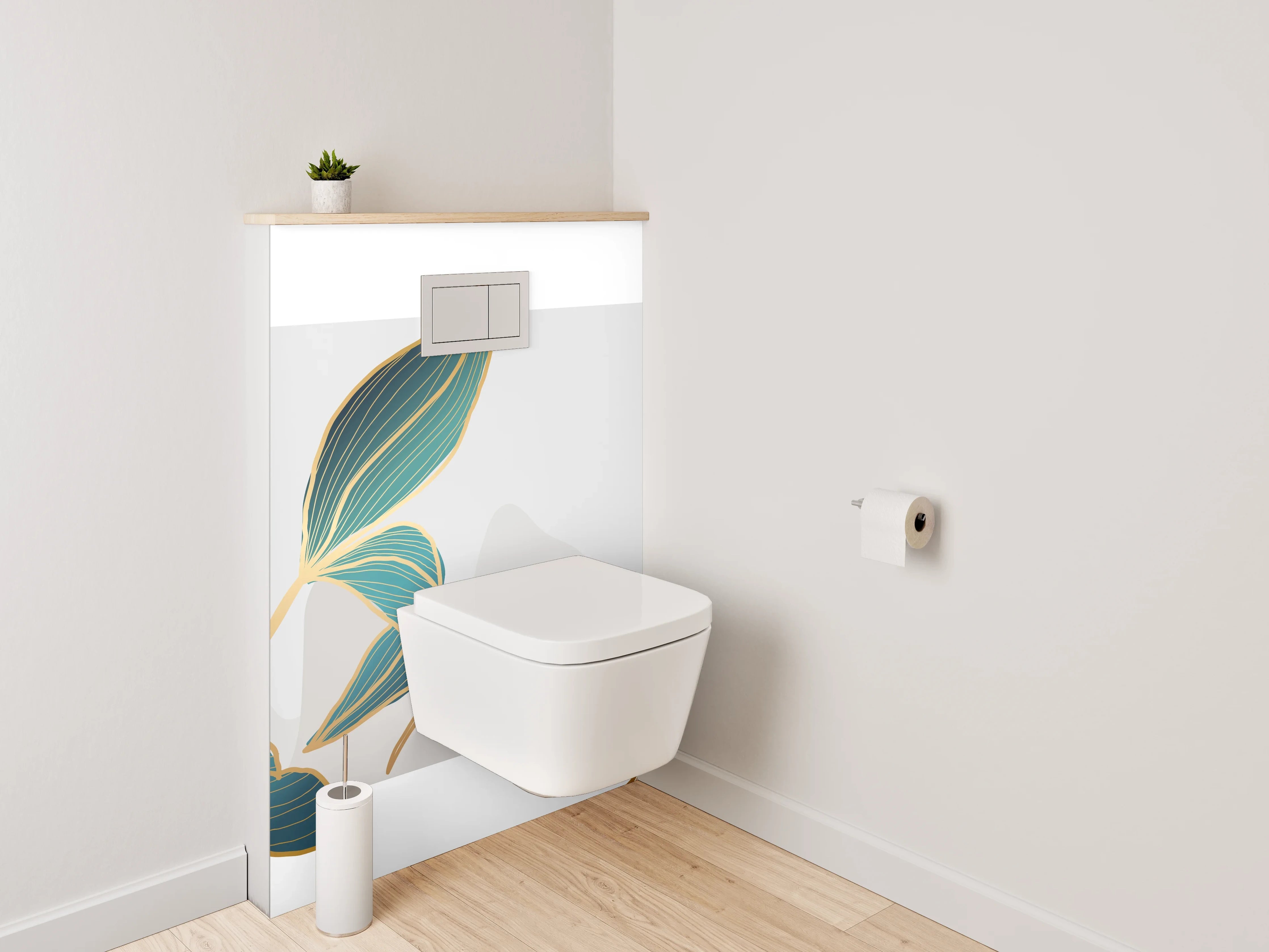 WC-Rückwand - Elegante Blumen Zeichnung Gold Akzent