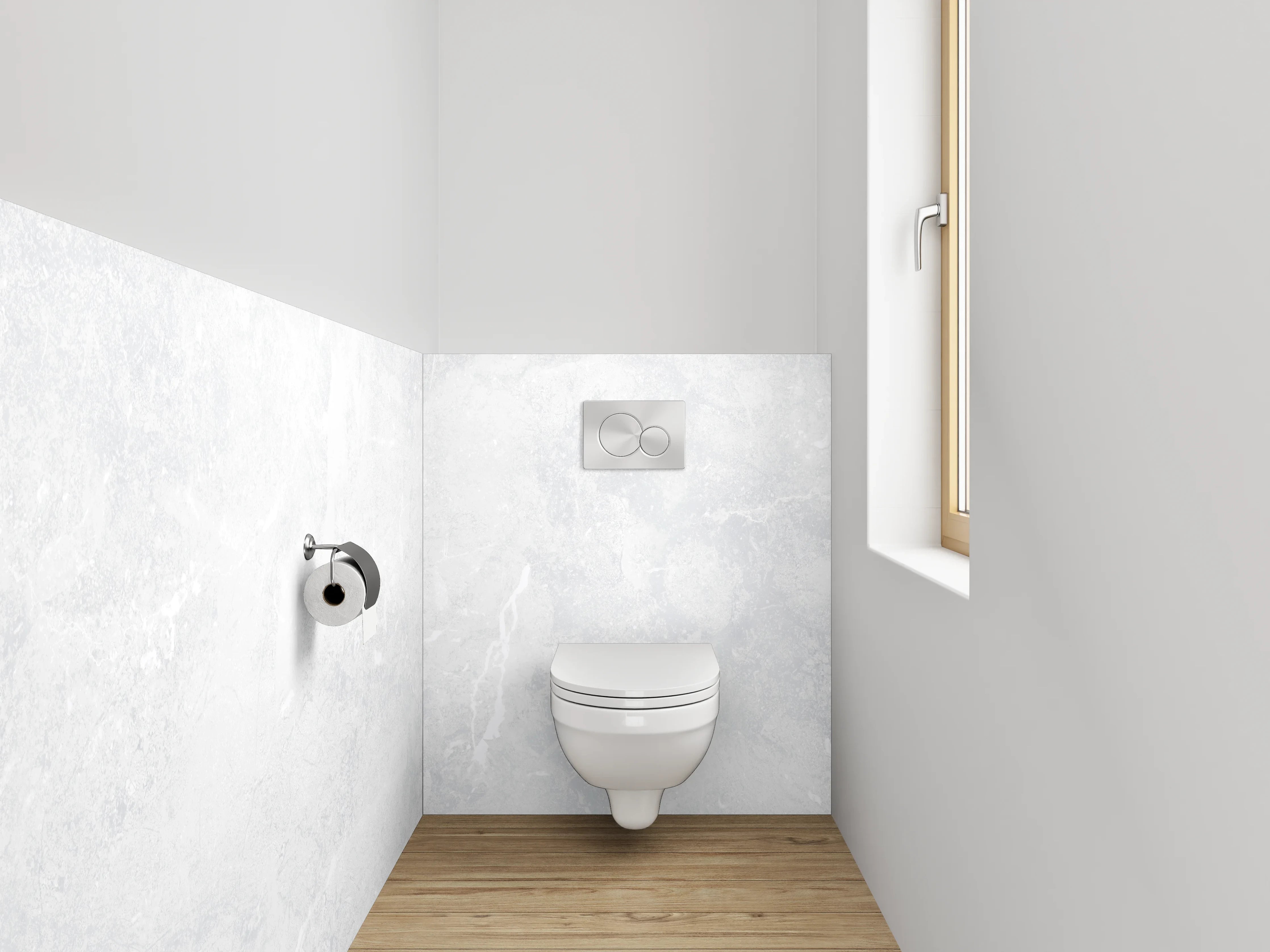 WC-Rückwand - Elegante Fliesen in Weißgrau-Marmoroptik