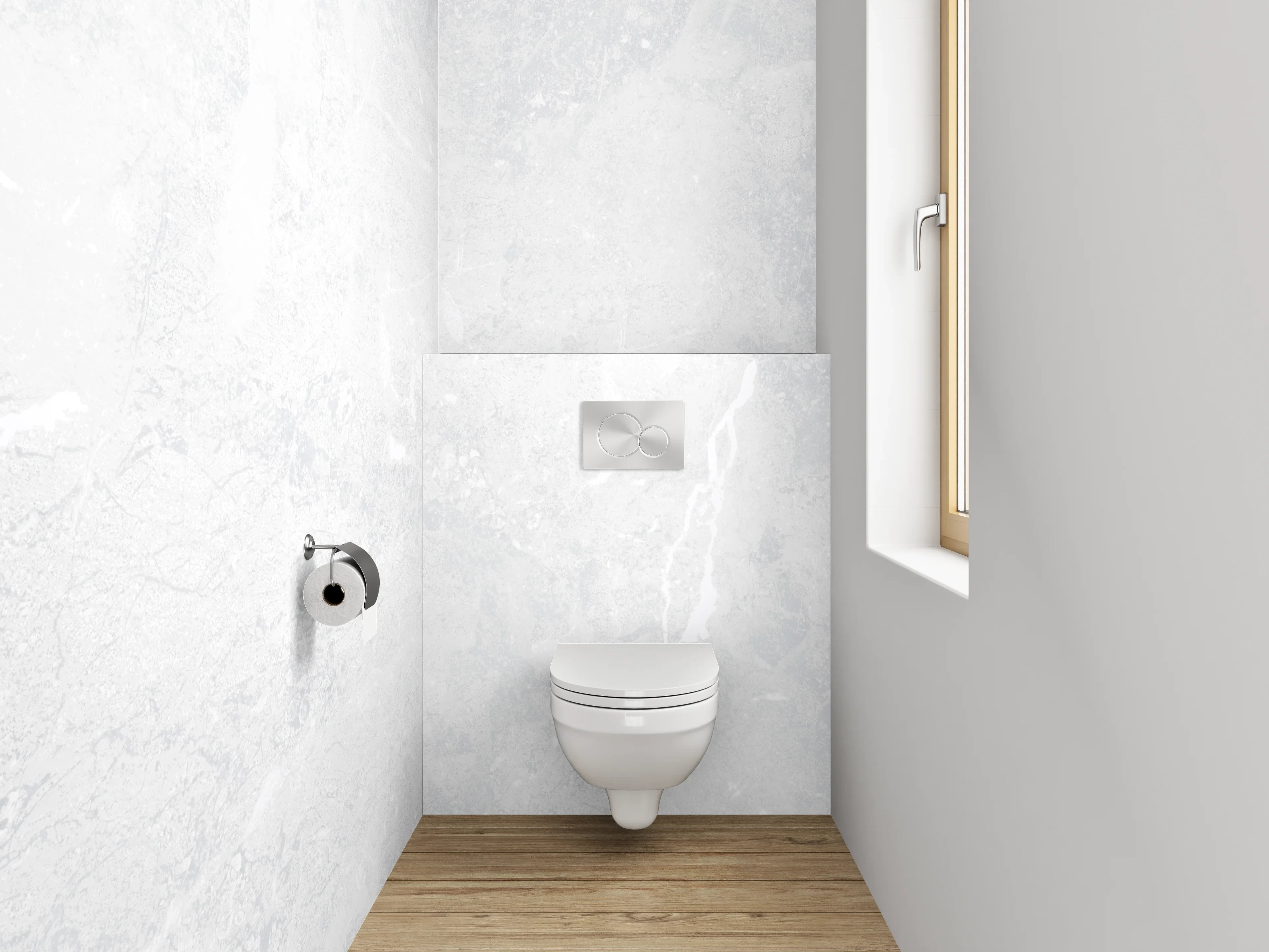 WC-Rückwand - Elegante Fliesen in Weißgrau-Marmoroptik