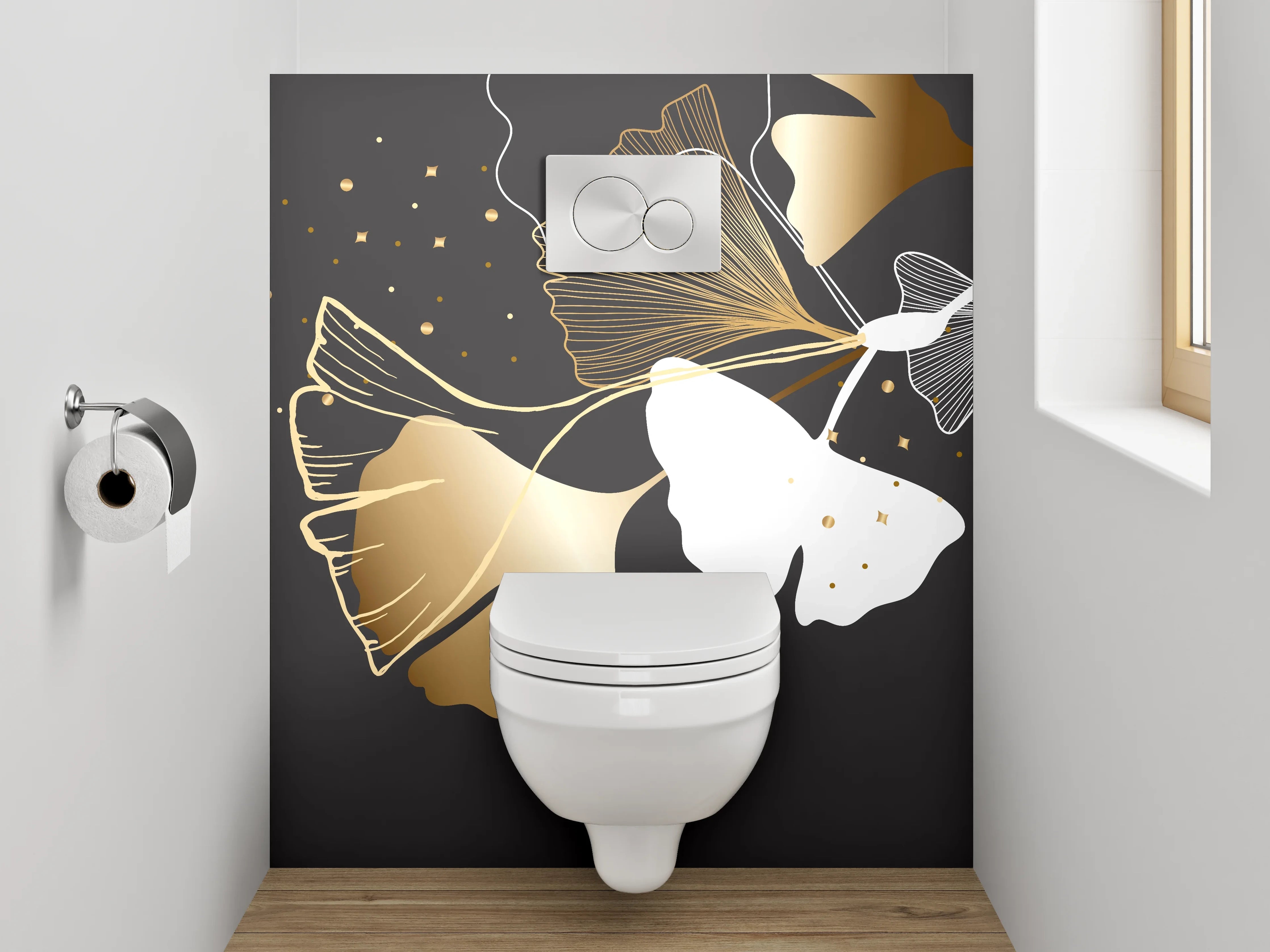 WC-Rückwand - Elegante Ginkgo-Blätter Lineart
