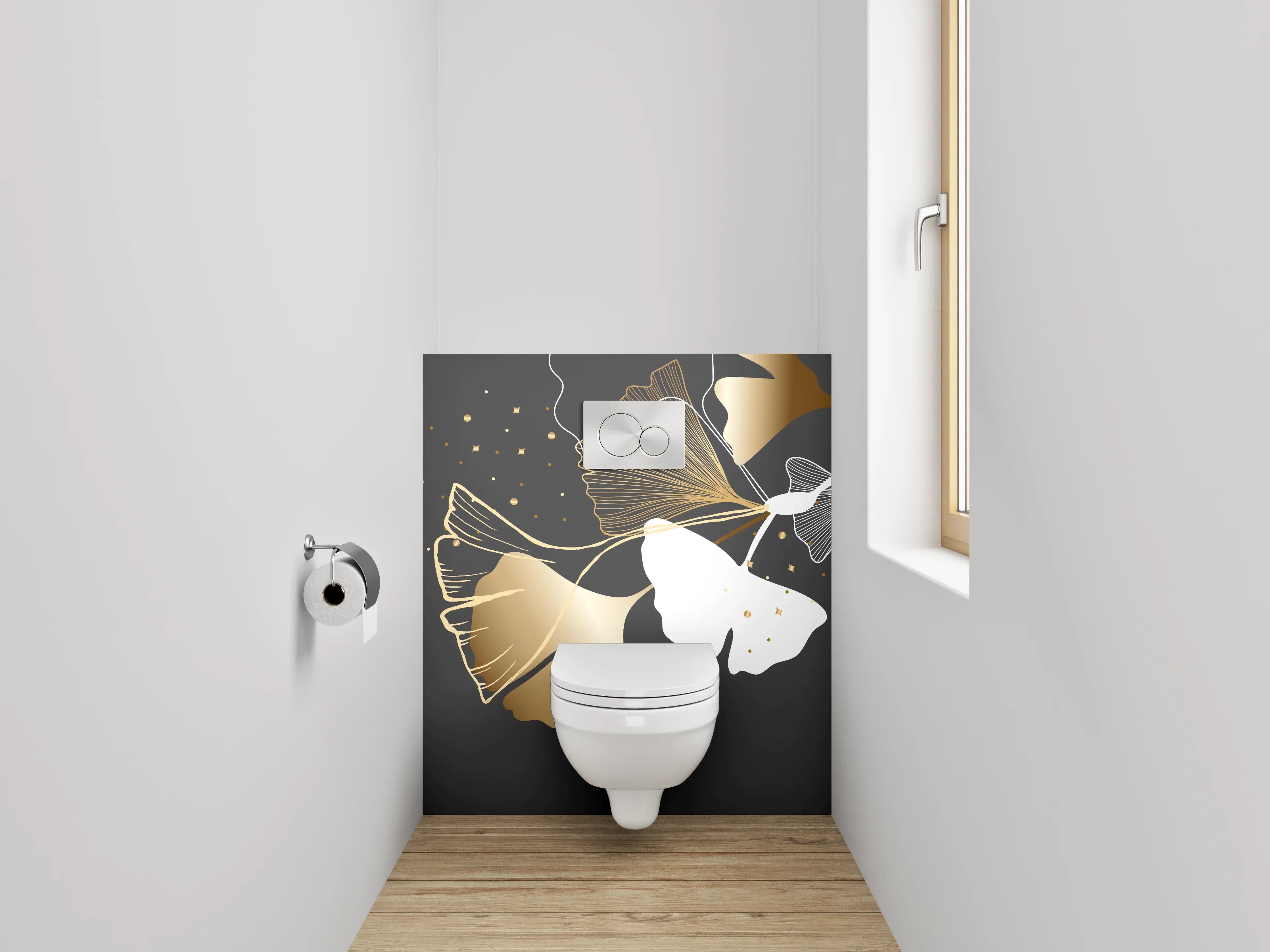 WC-Rückwand - Elegante Ginkgo-Blätter Lineart