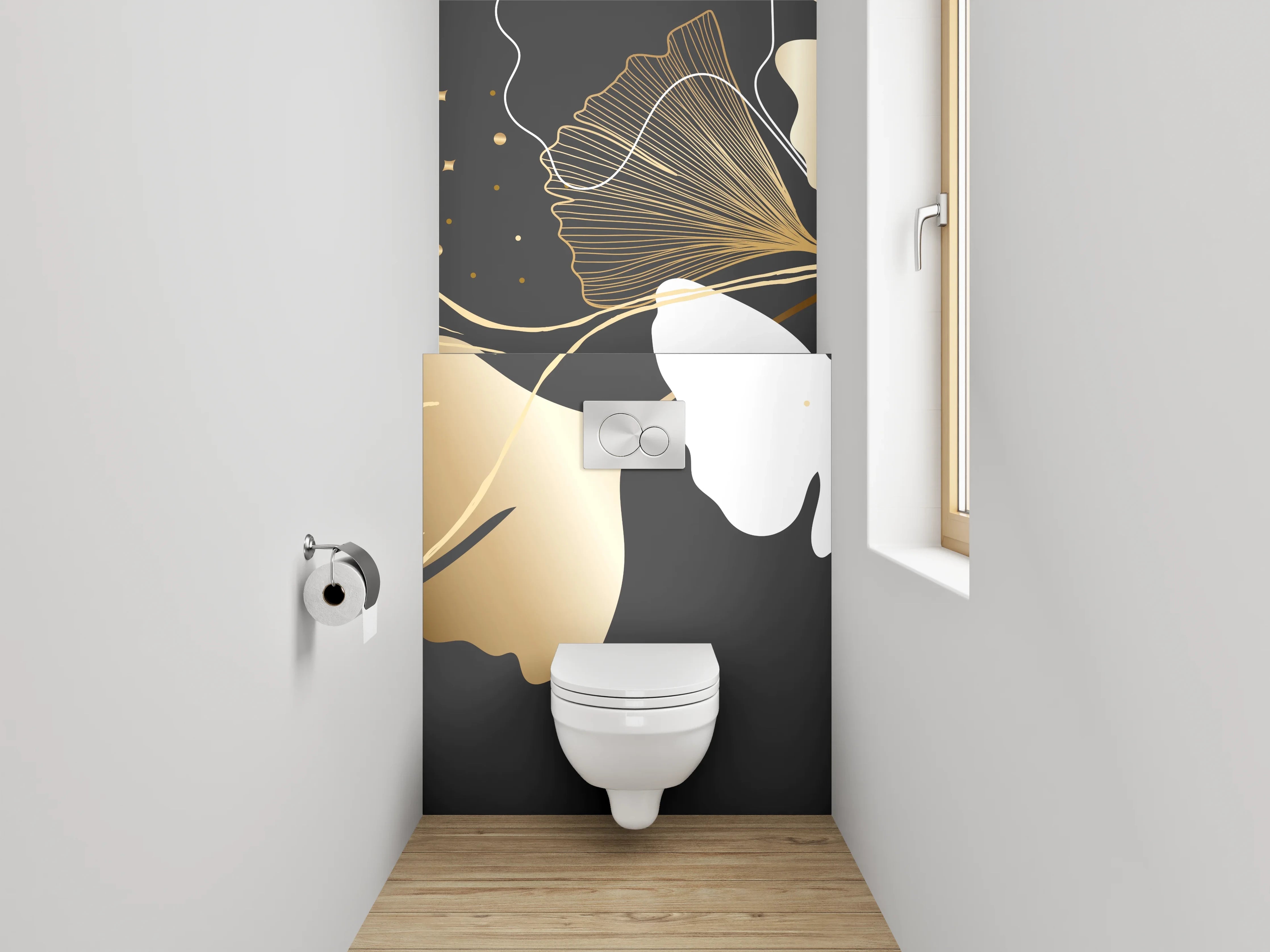 WC-Rückwand - Elegante Ginkgo-Blätter Lineart