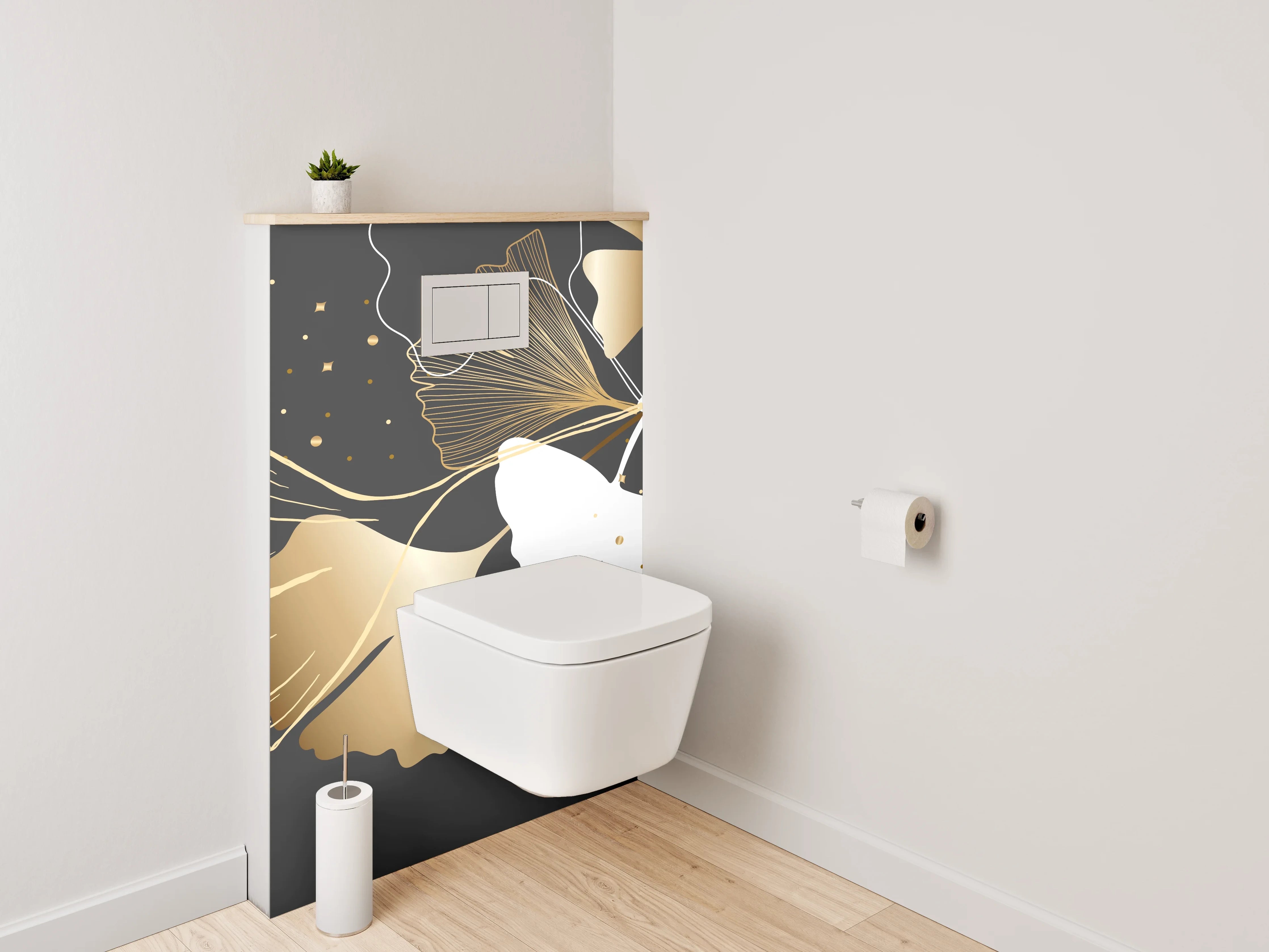 WC-Rückwand - Elegante Ginkgo-Blätter Lineart
