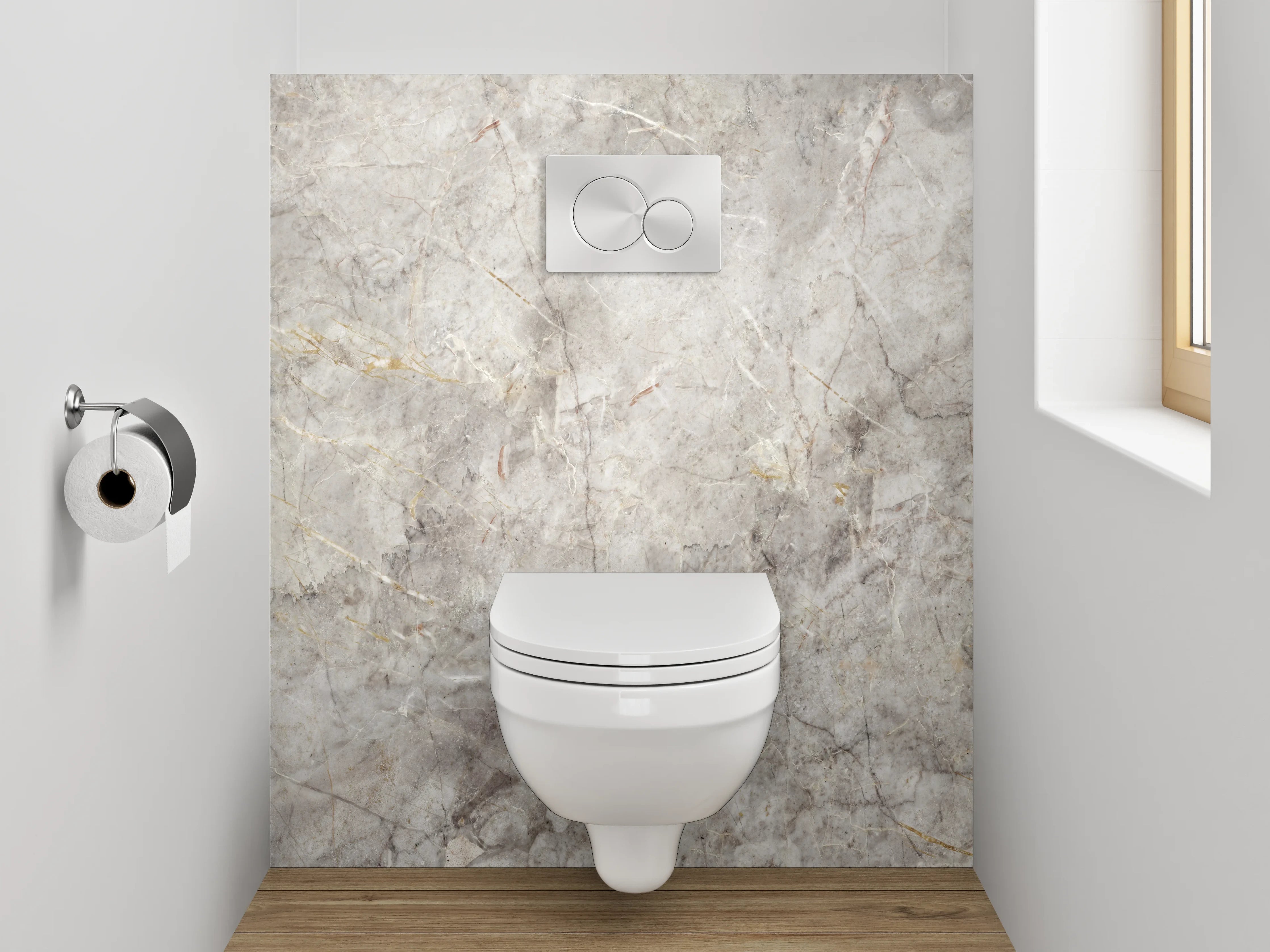 WC-Rückwand - Elegante Grauschattierungen im Marmorweiß