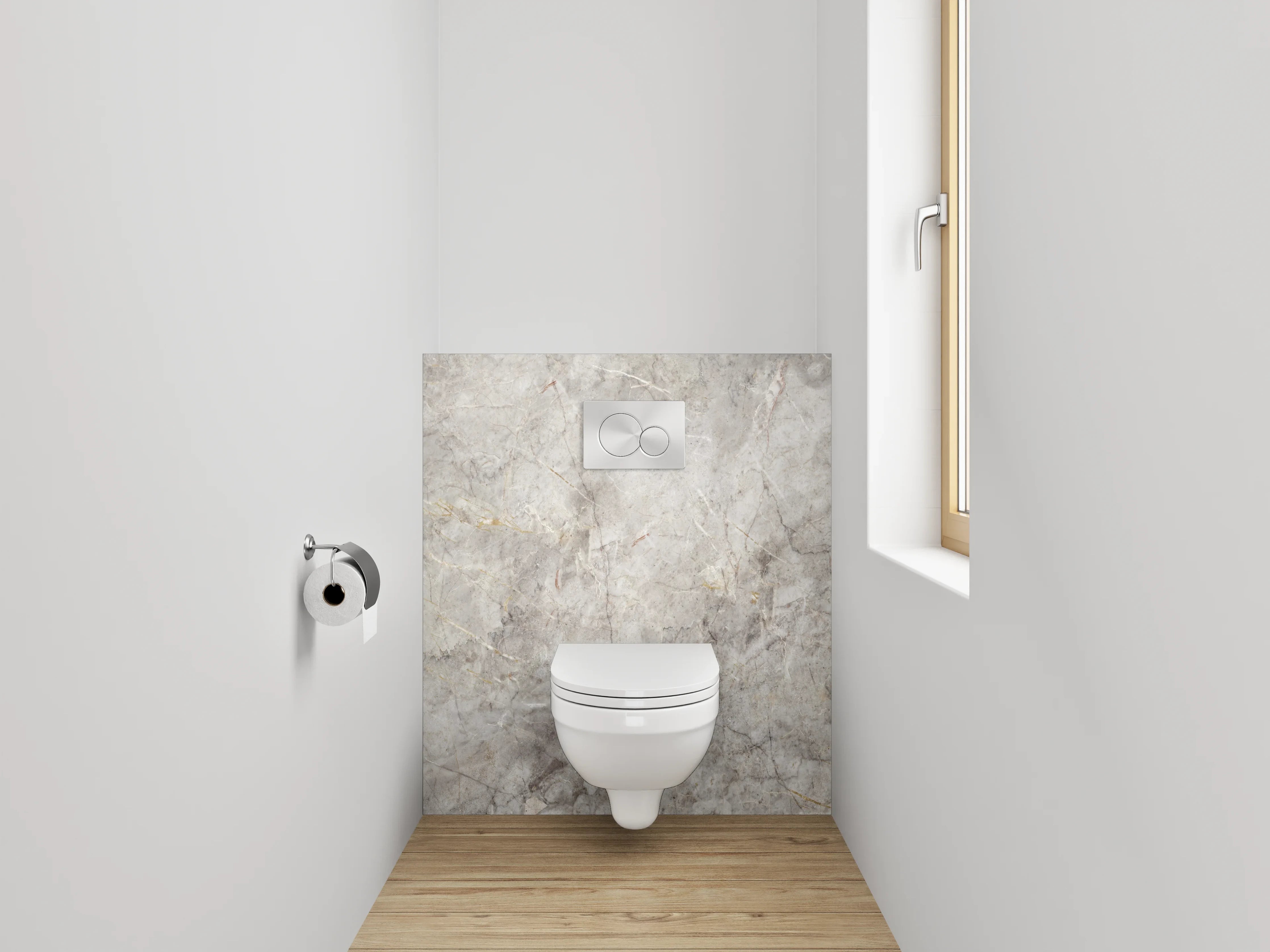 WC-Rückwand - Elegante Grauschattierungen im Marmorweiß