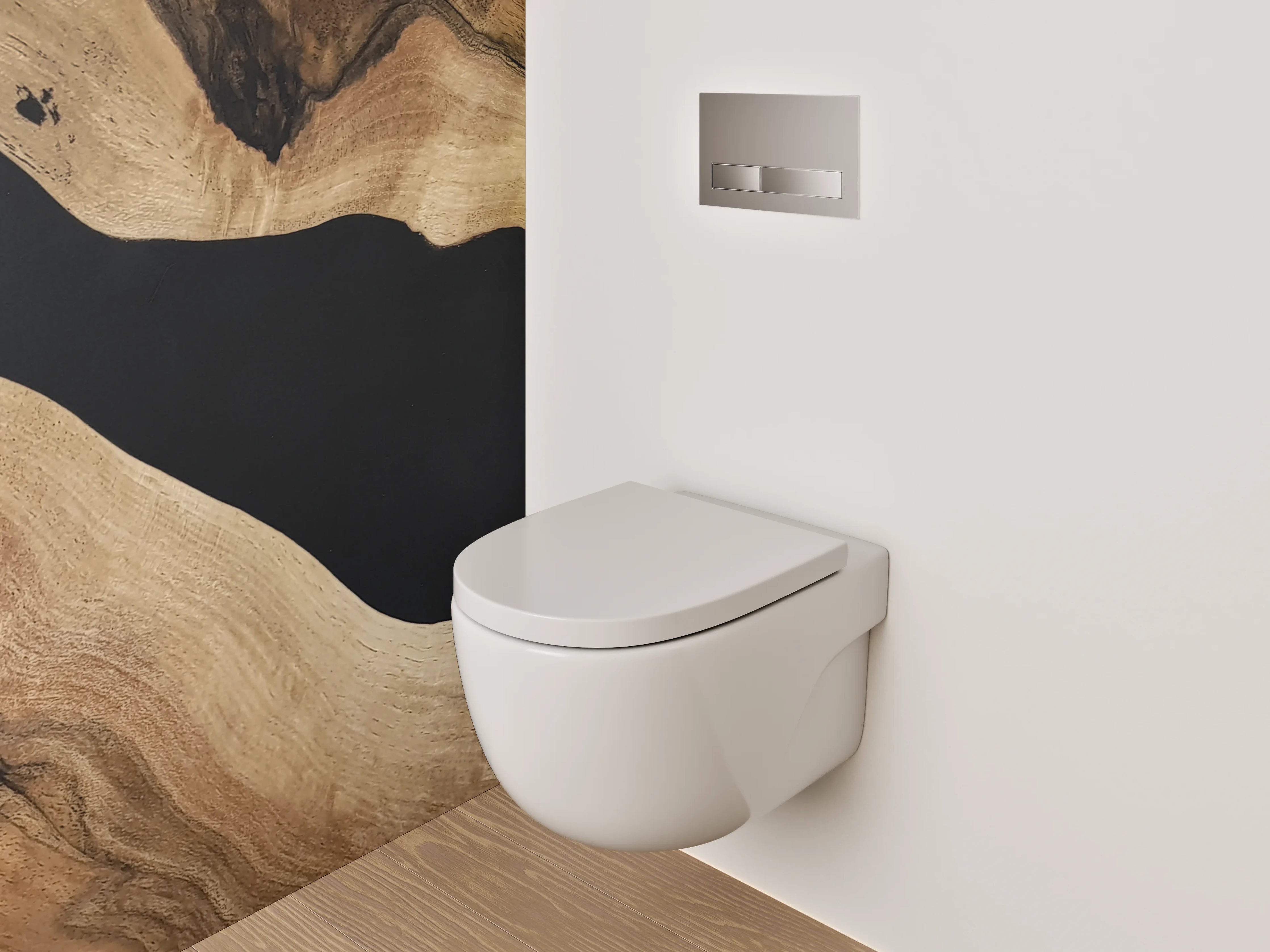 WC-Rückwand - Elegante Holzstruktur trifft Schwarz