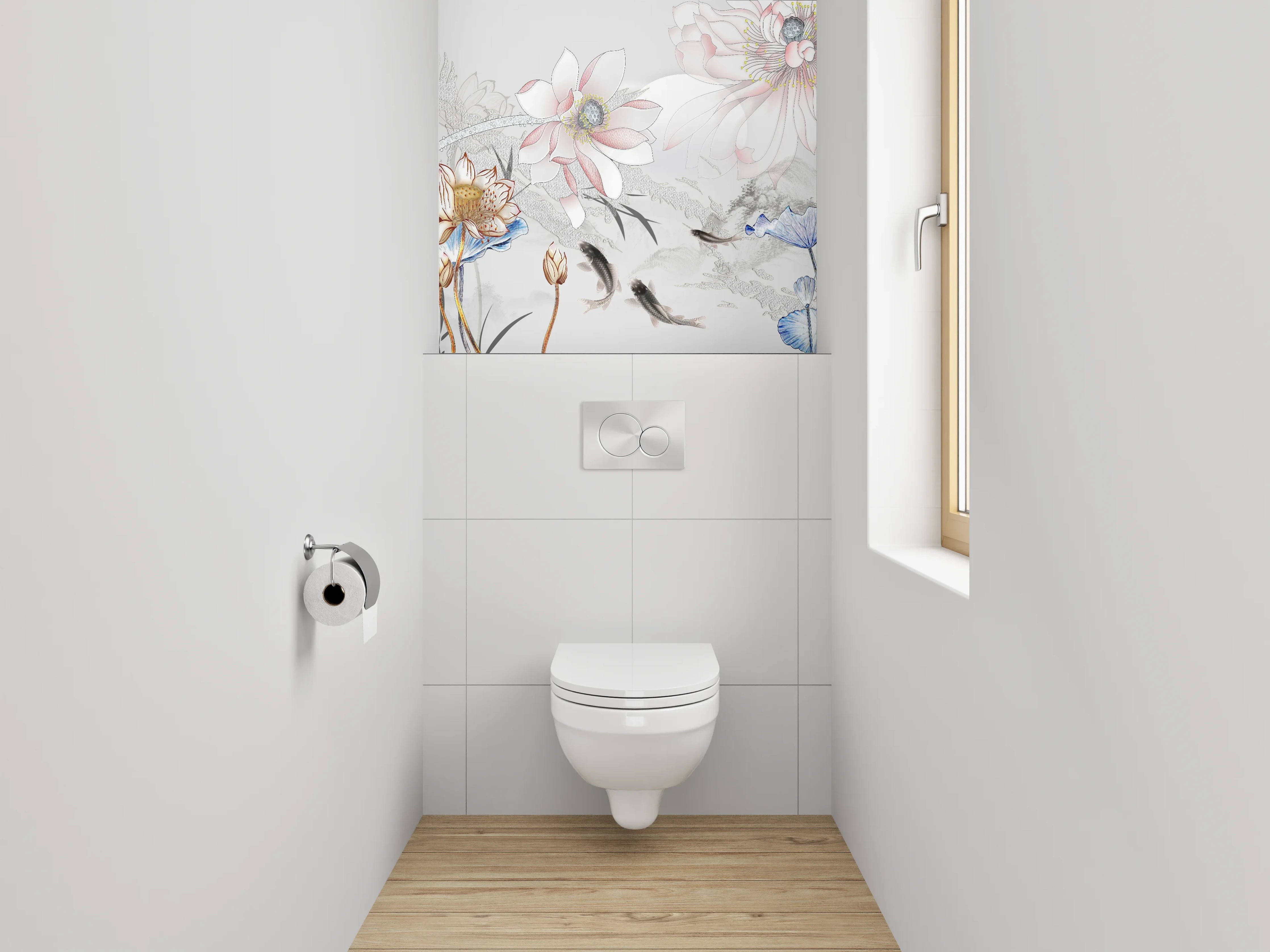 WC-Rückwand - Elegante Koi und Lotus Aquarell