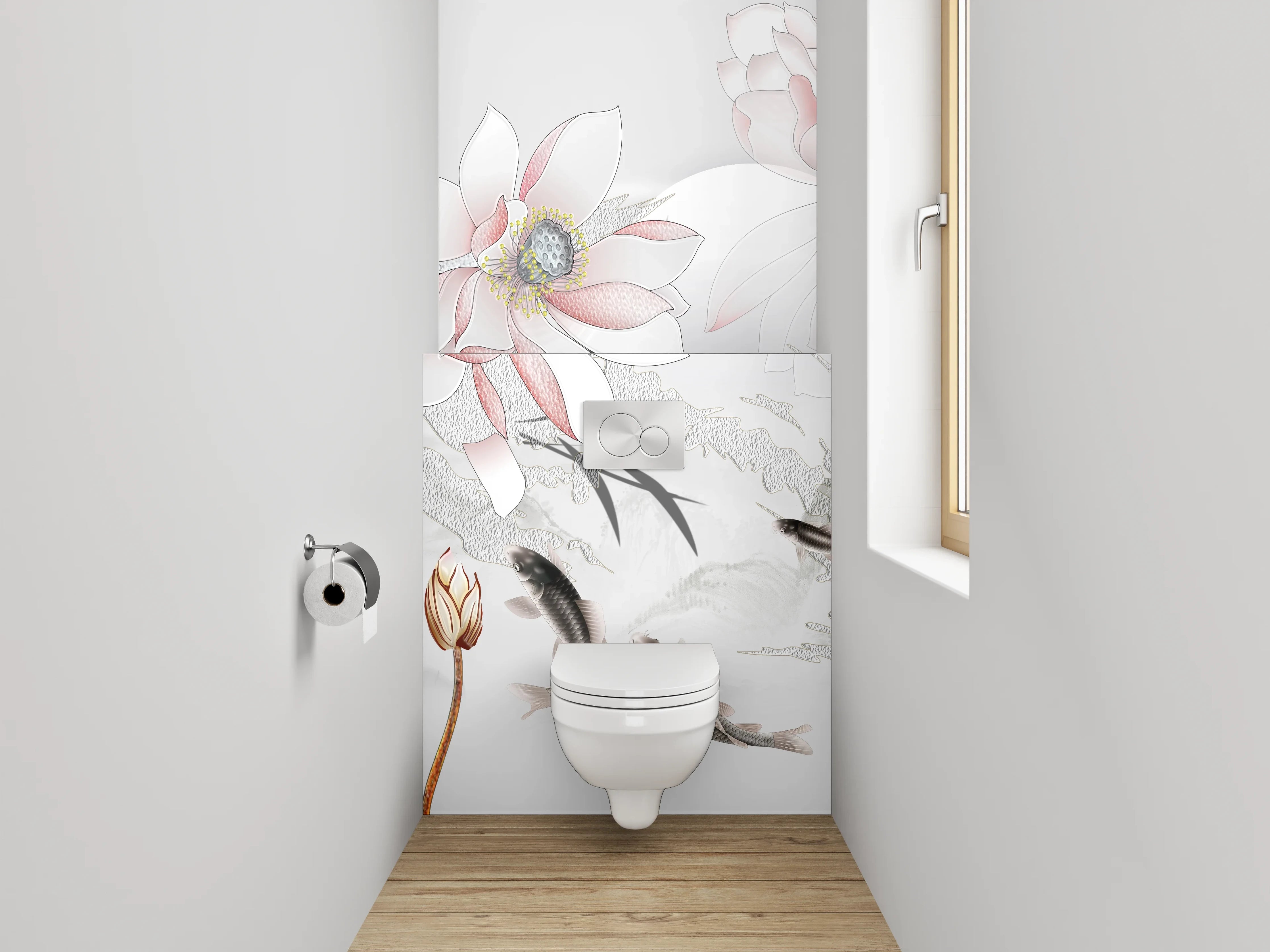 WC-Rückwand - Elegante Koi und Lotus Aquarell