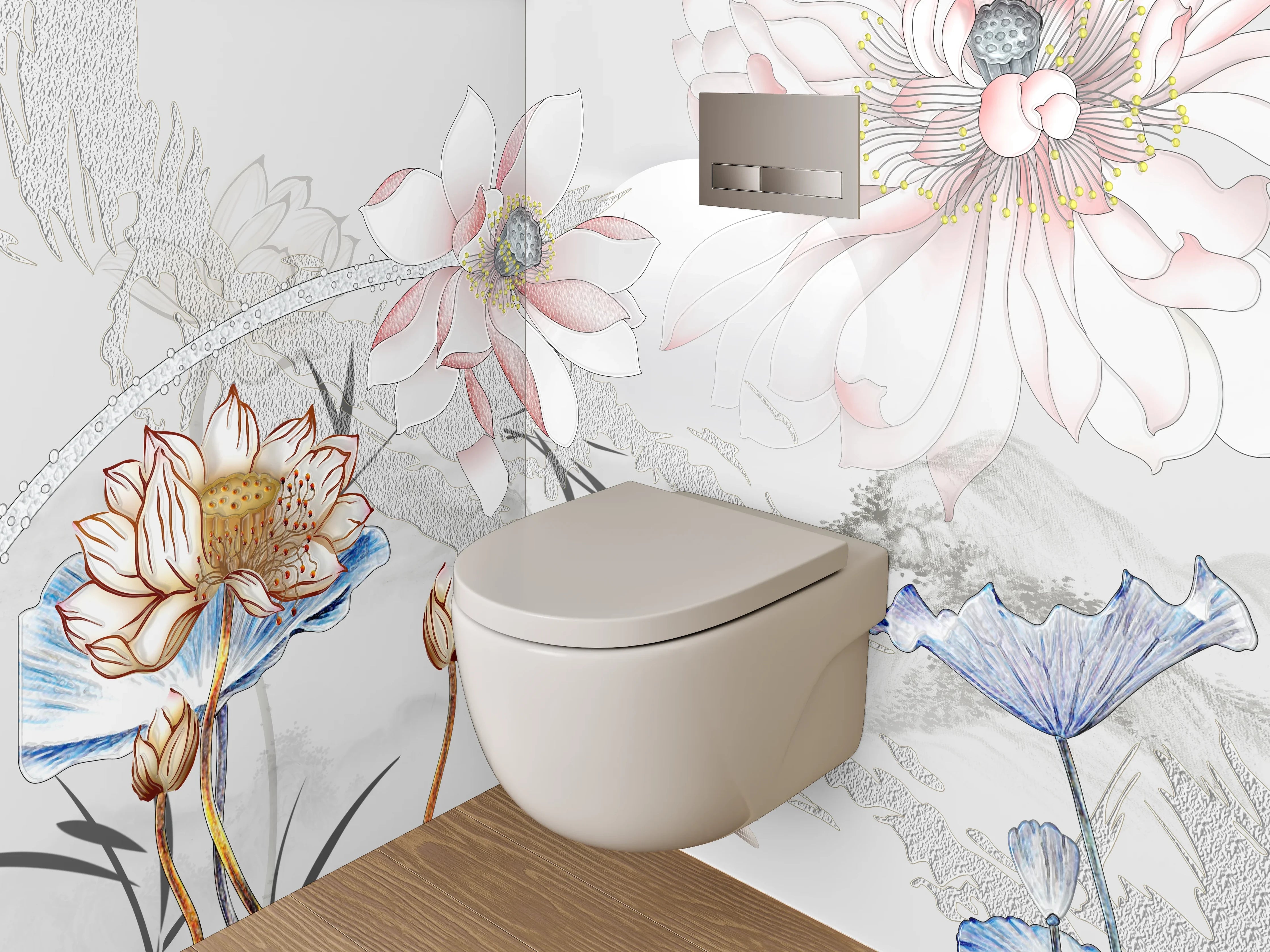 WC-Rückwand - Elegante Koi und Lotus Aquarell