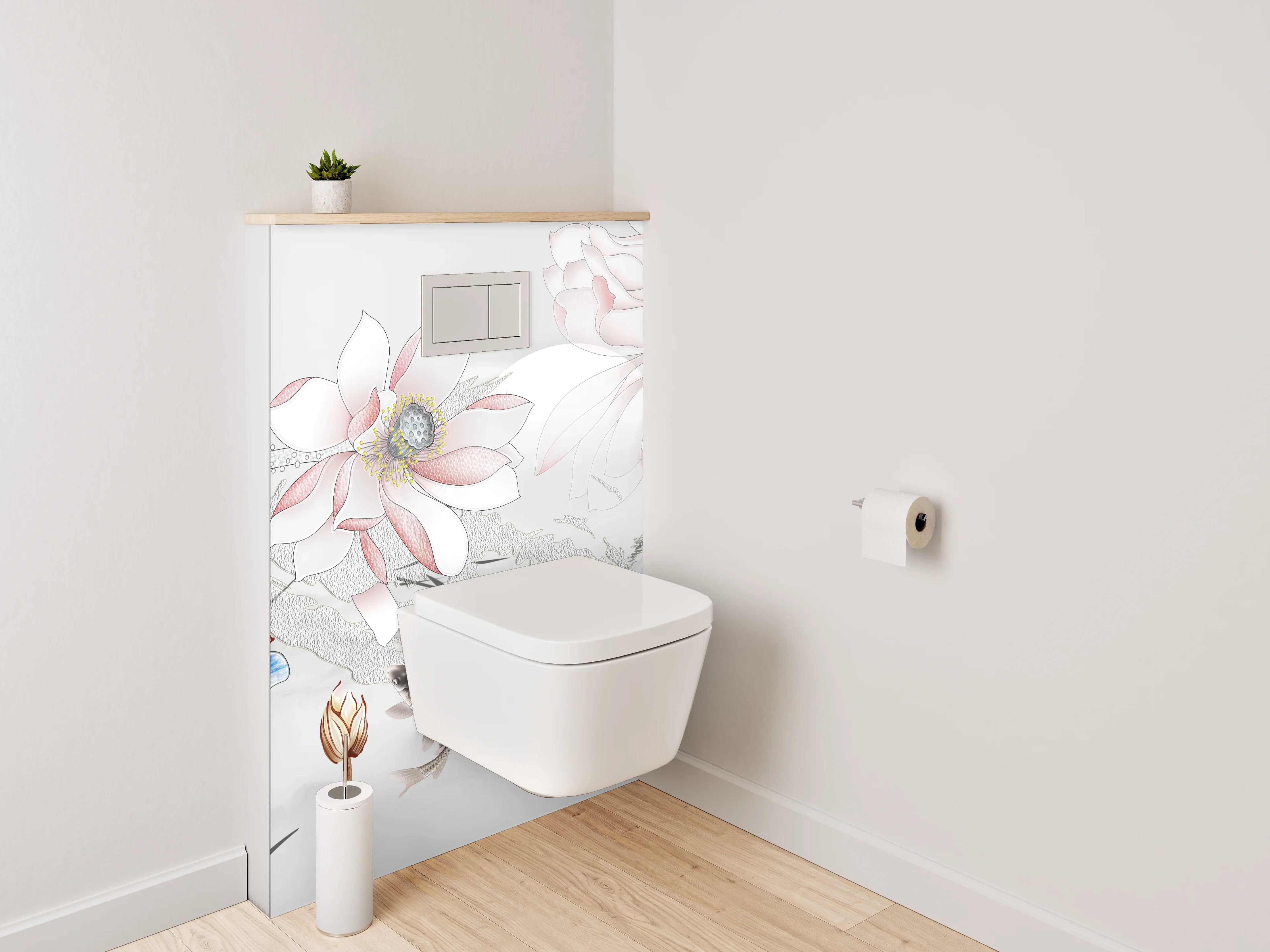 WC-Rückwand - Elegante Koi und Lotus Aquarell