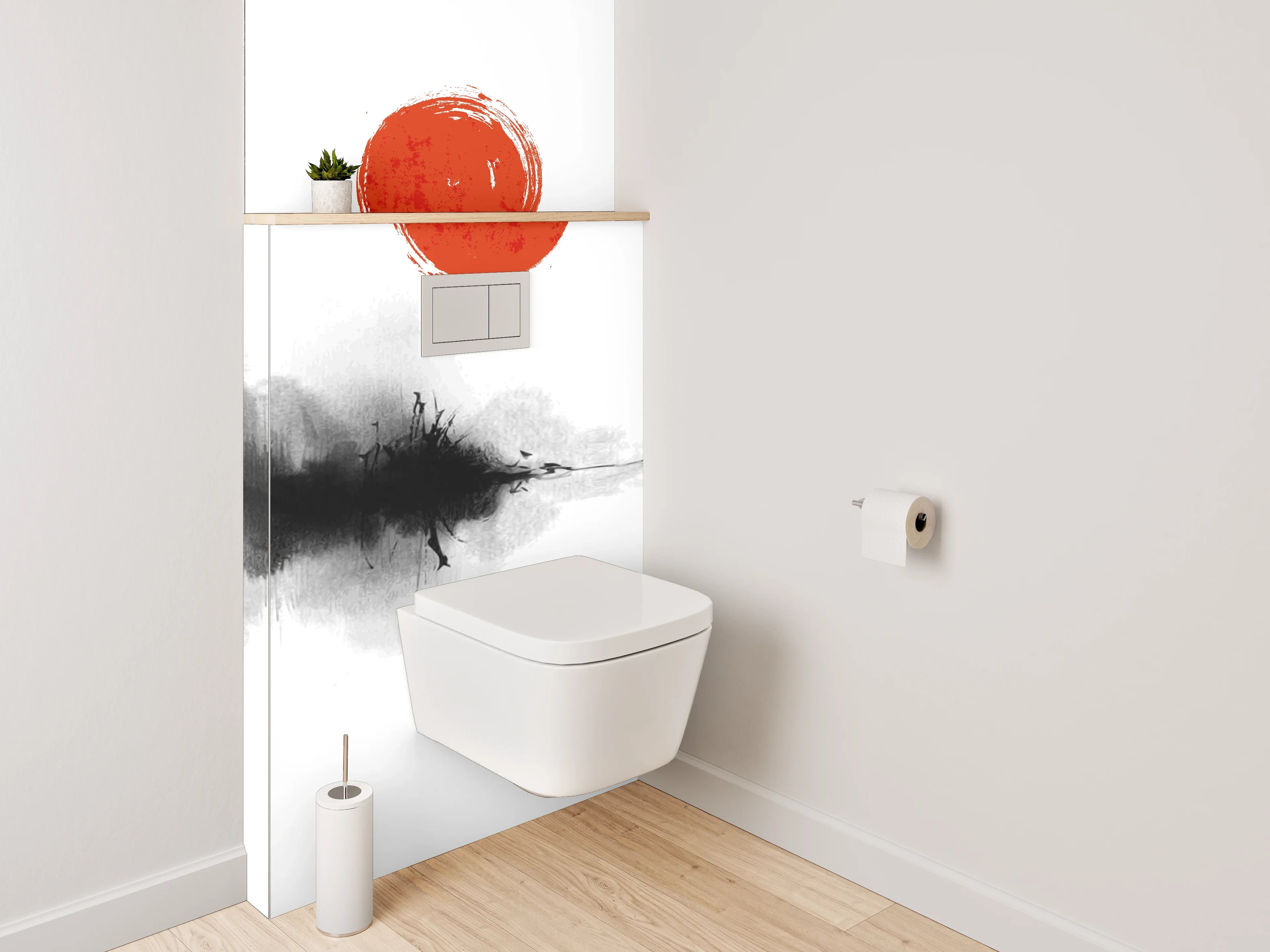 WC-Rückwand - Elegante Kranich-Aquarellkunst in Schwarz-Weiß
