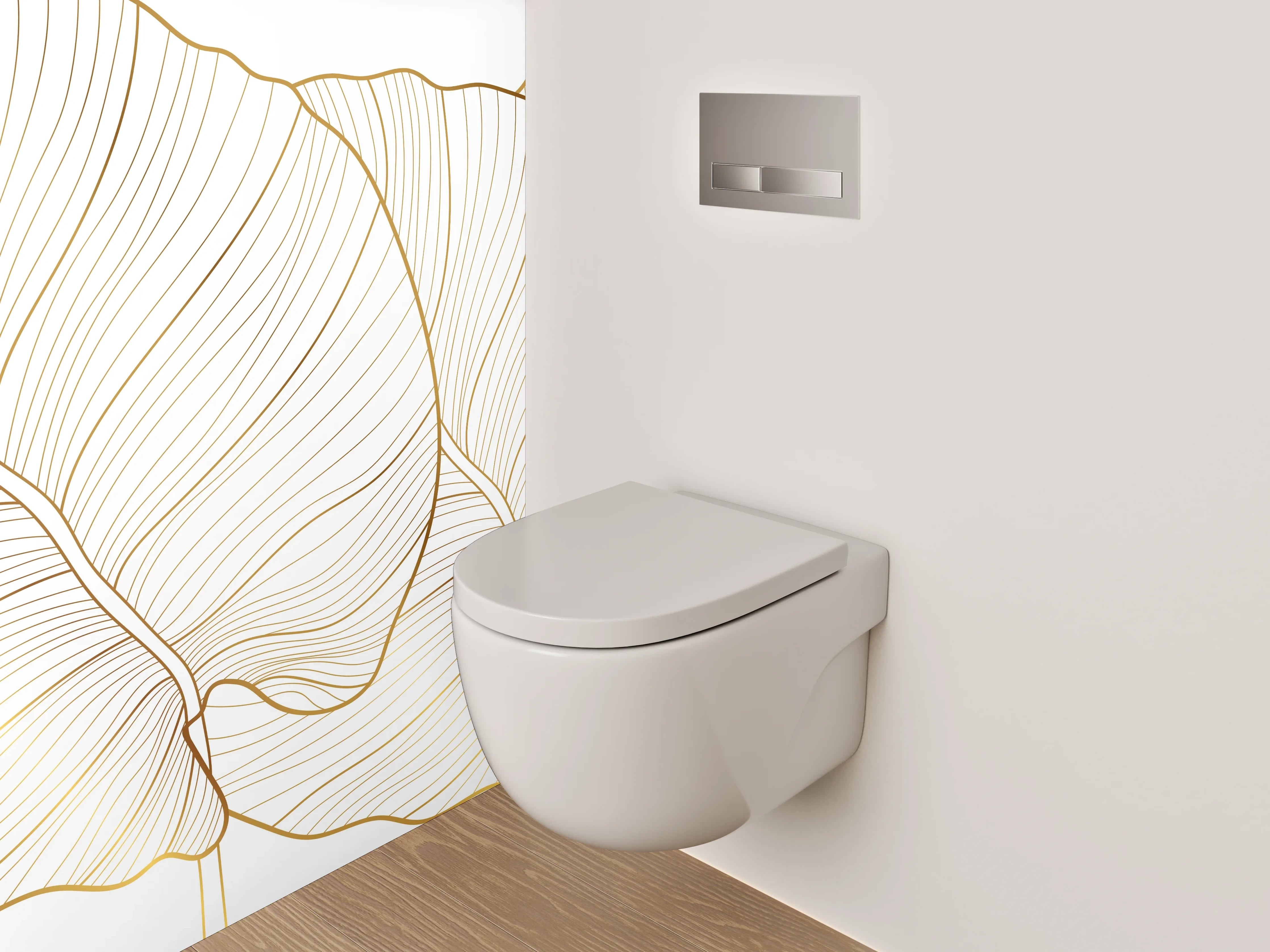 WC-Rückwand - Elegante Lineart Bananenblätter Gold Weiß