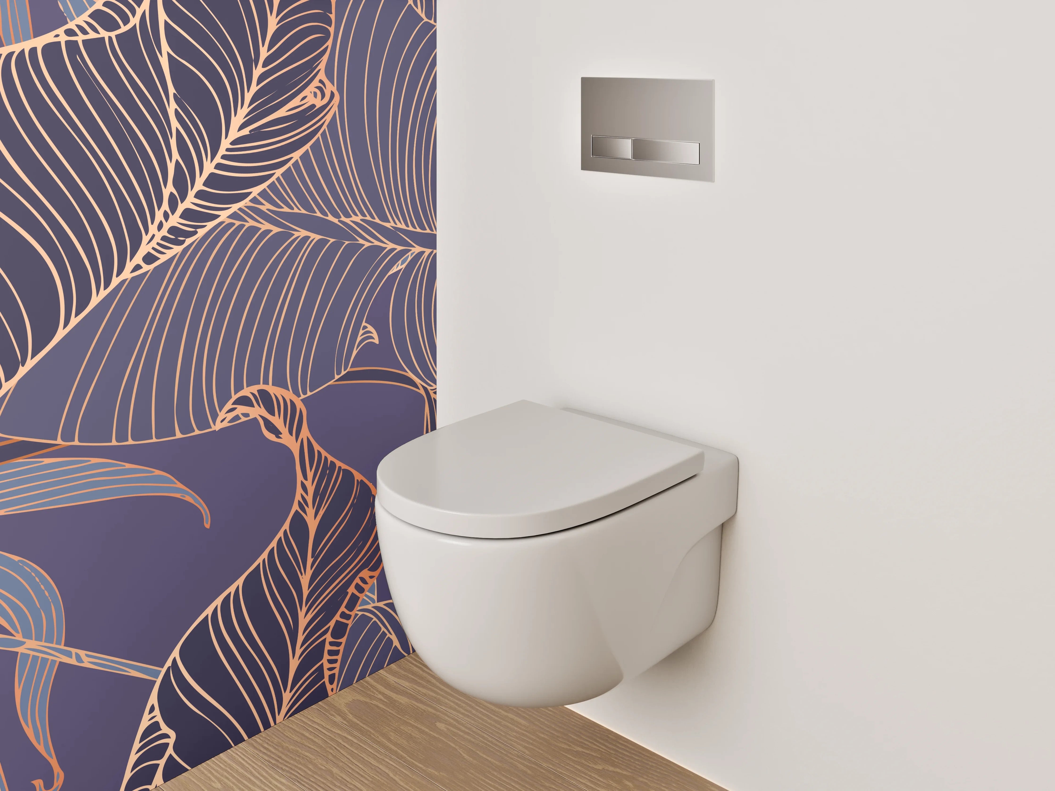 WC-Rückwand - Elegante Lineart-Blätter auf Lila