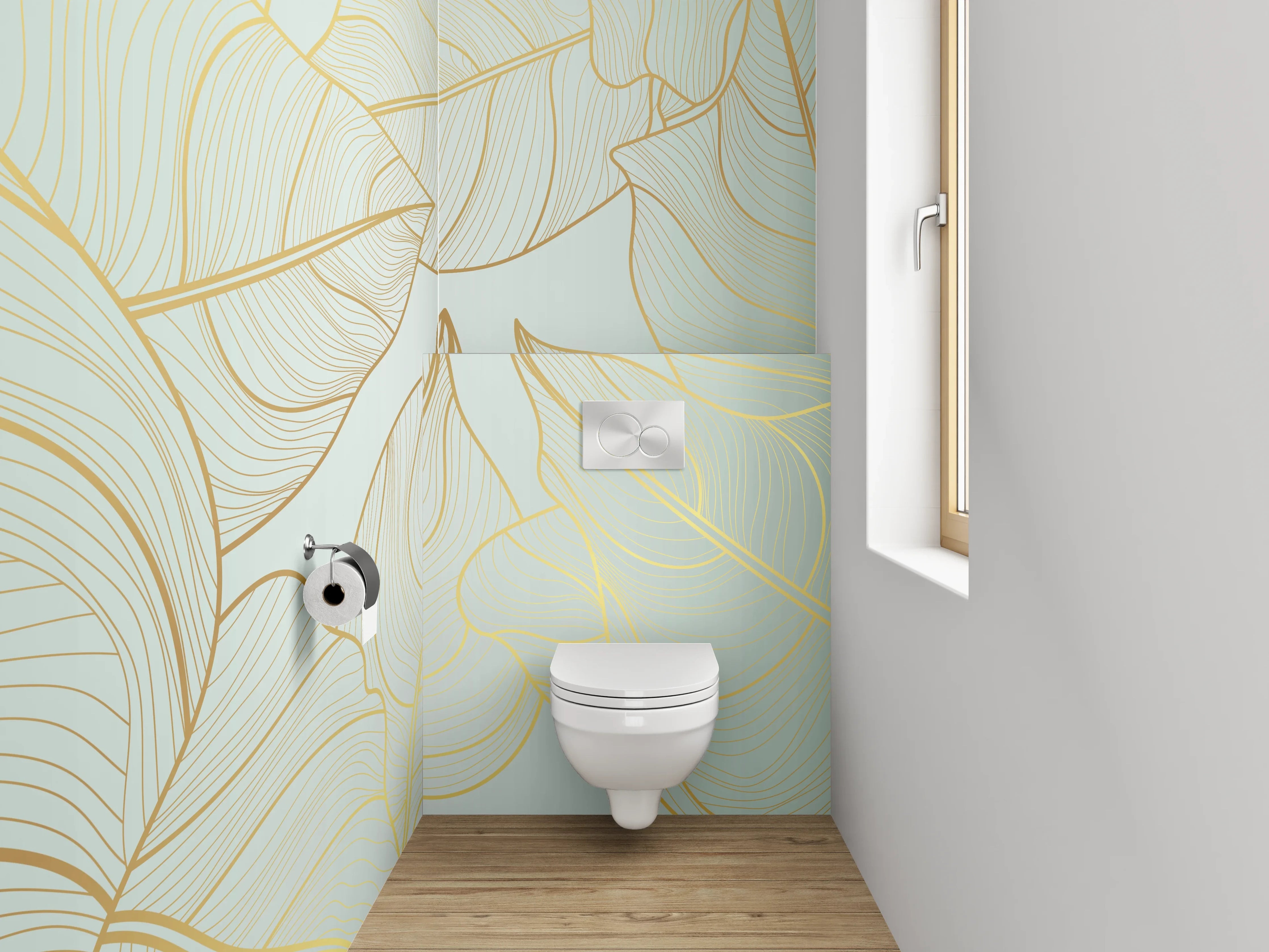 WC-Rückwand - Elegante Lineart Blätter in Gold