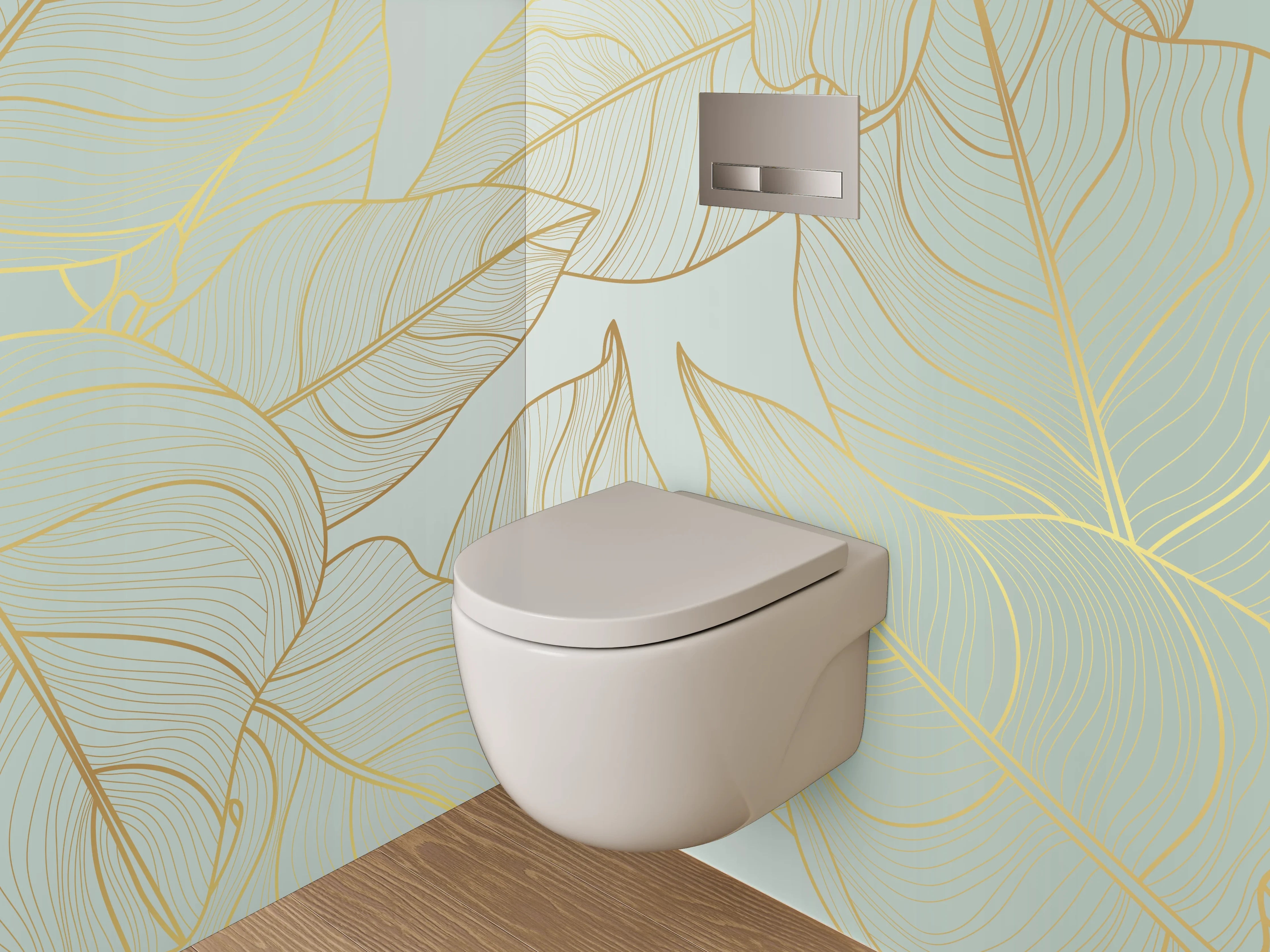 WC-Rückwand - Elegante Lineart Blätter in Gold