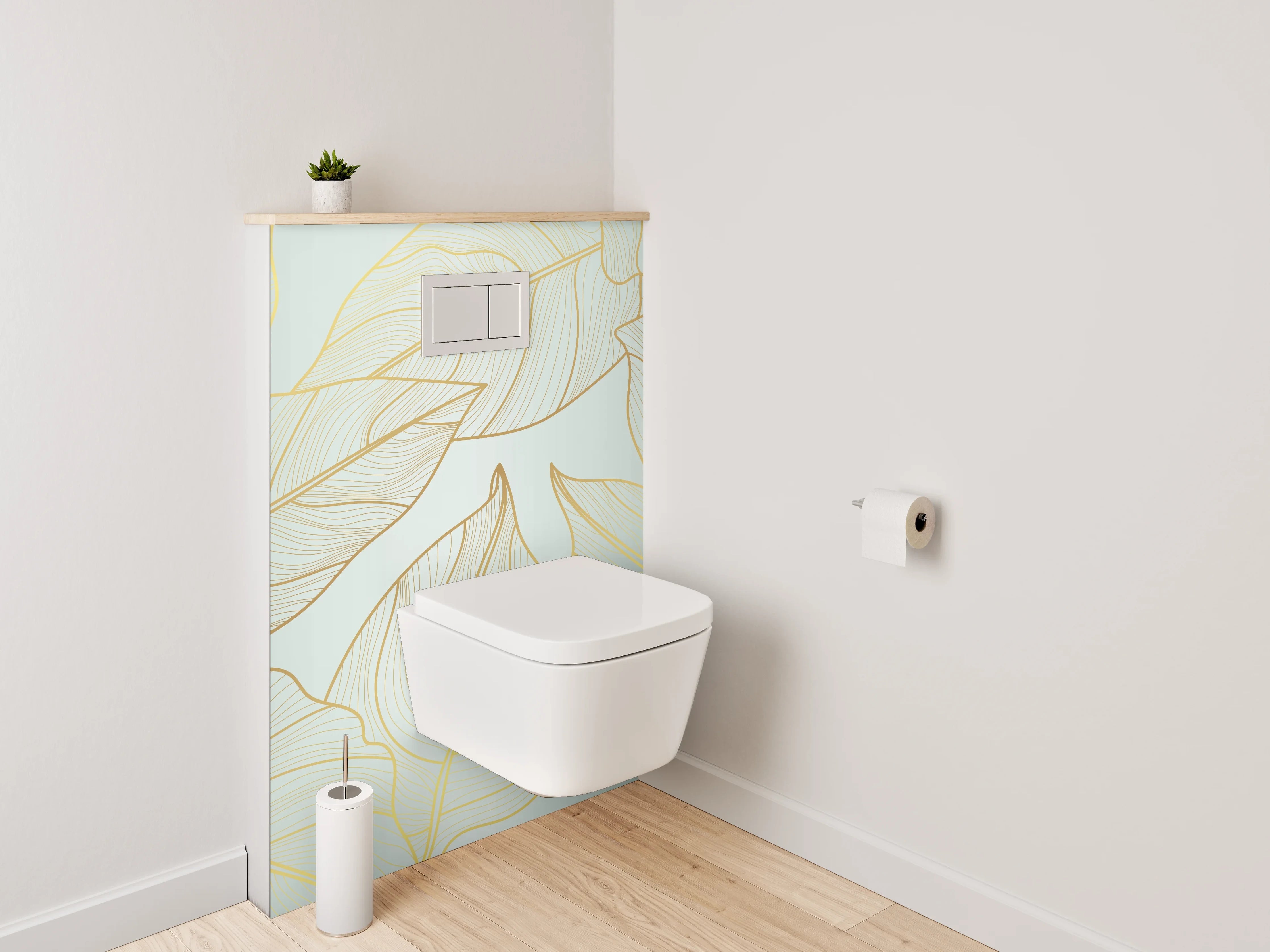WC-Rückwand - Elegante Lineart Blätter in Gold