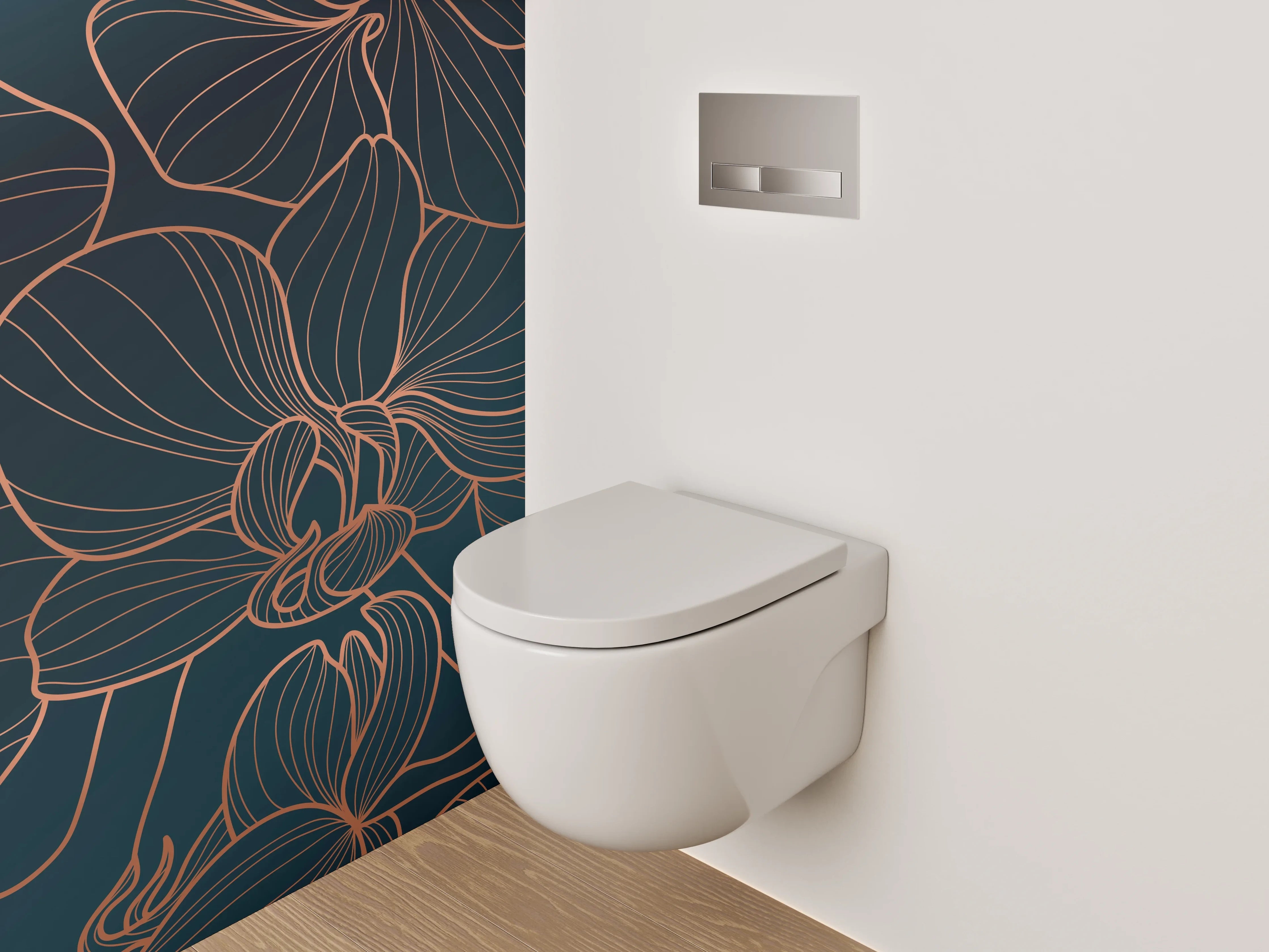 WC-Rückwand - Elegante Lineart-Orchideen auf dunklem Grund