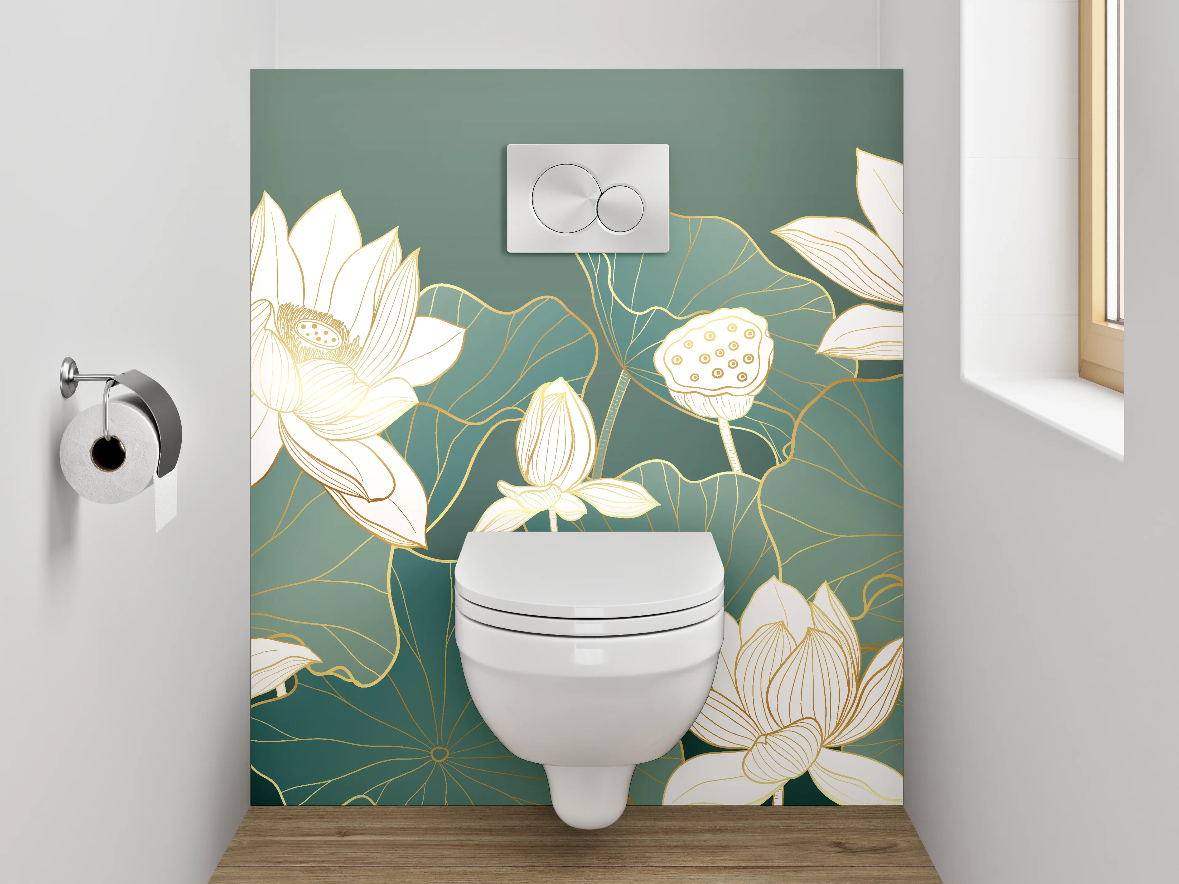WC-Rückwand - Elegante Lotus-Blumen Illustration