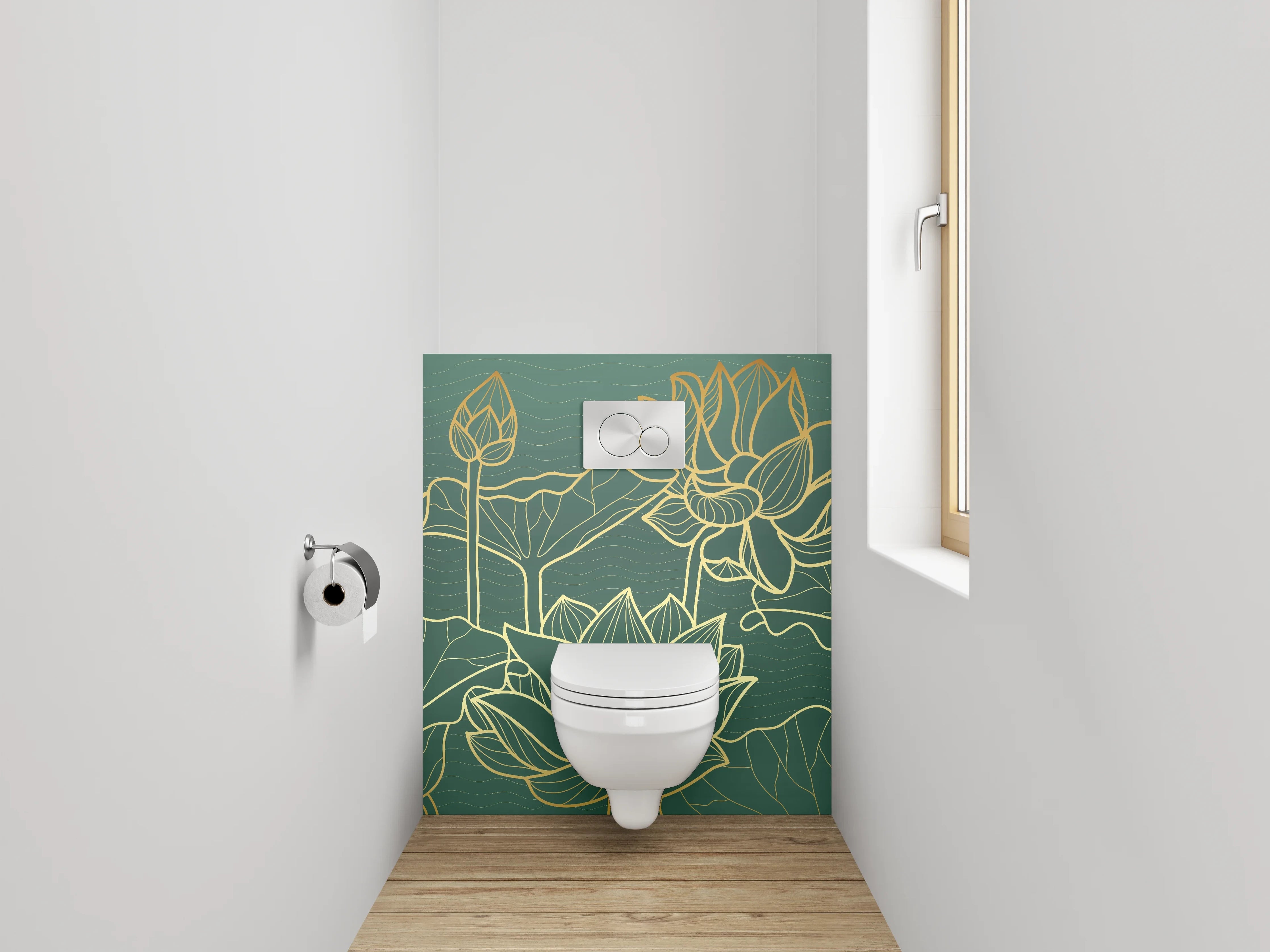 WC-Rückwand - Elegante Lotus Lineart Goldgrün