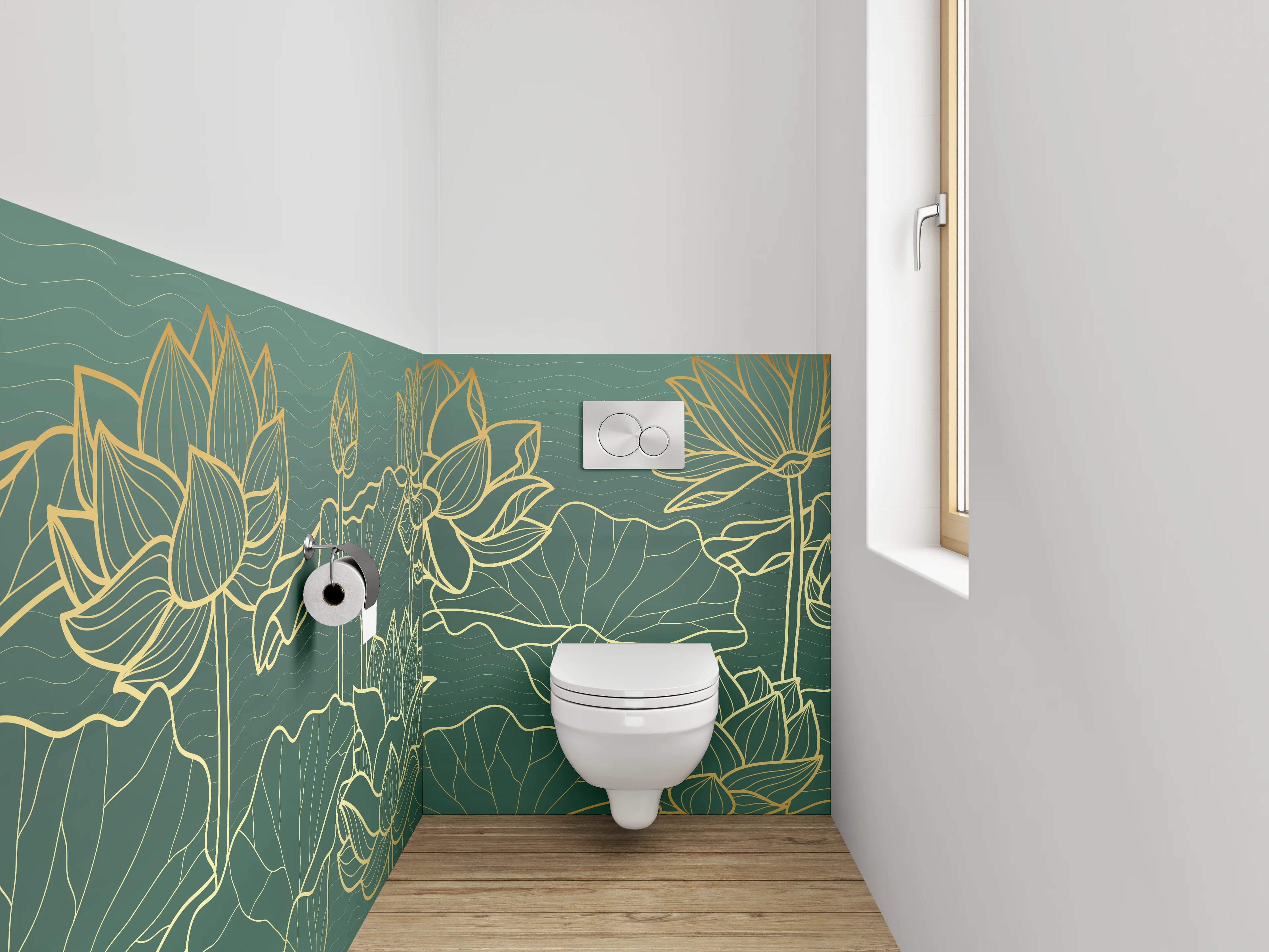 WC-Rückwand - Elegante Lotus Lineart Goldgrün