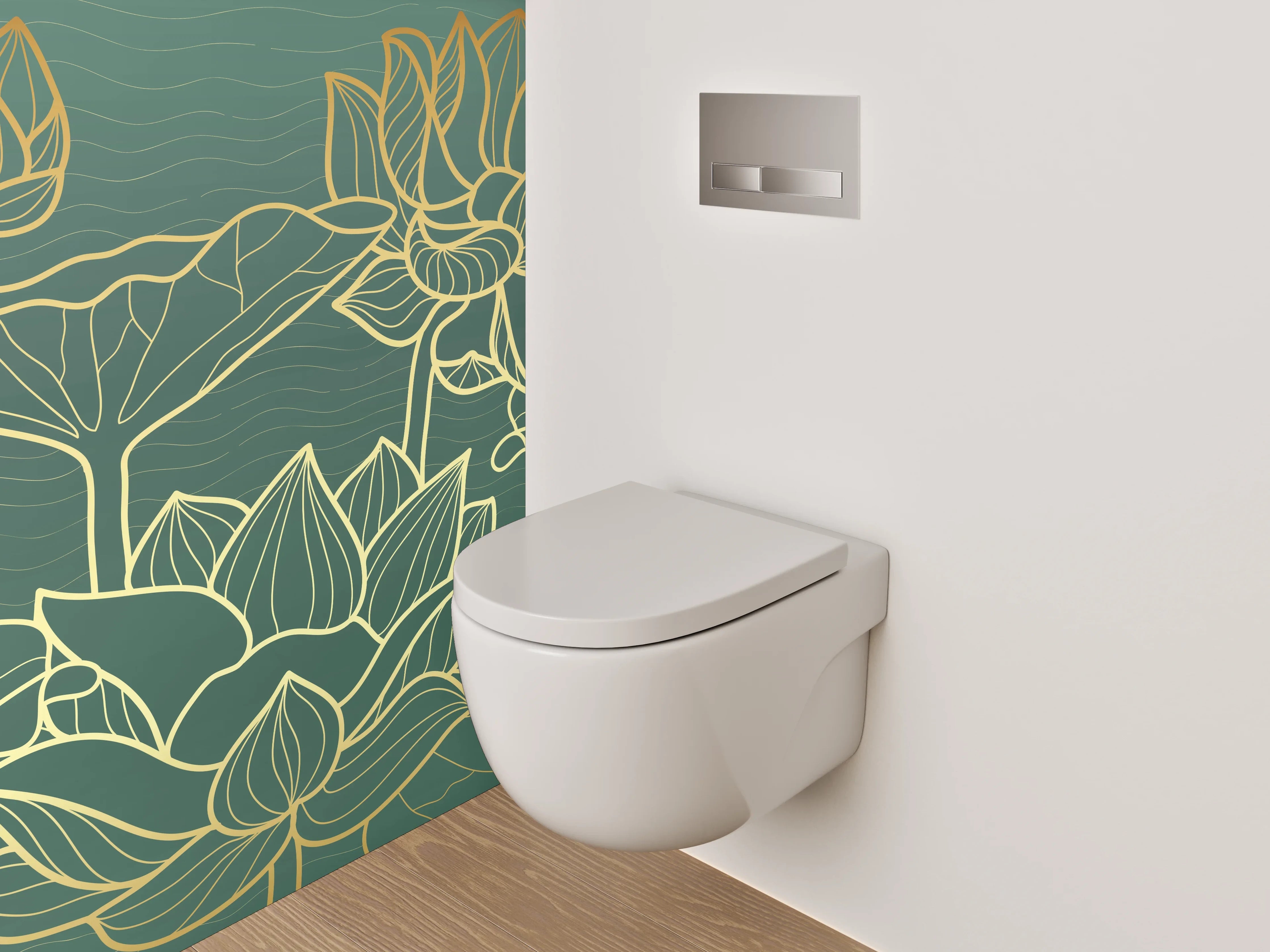 WC-Rückwand - Elegante Lotus Lineart Goldgrün