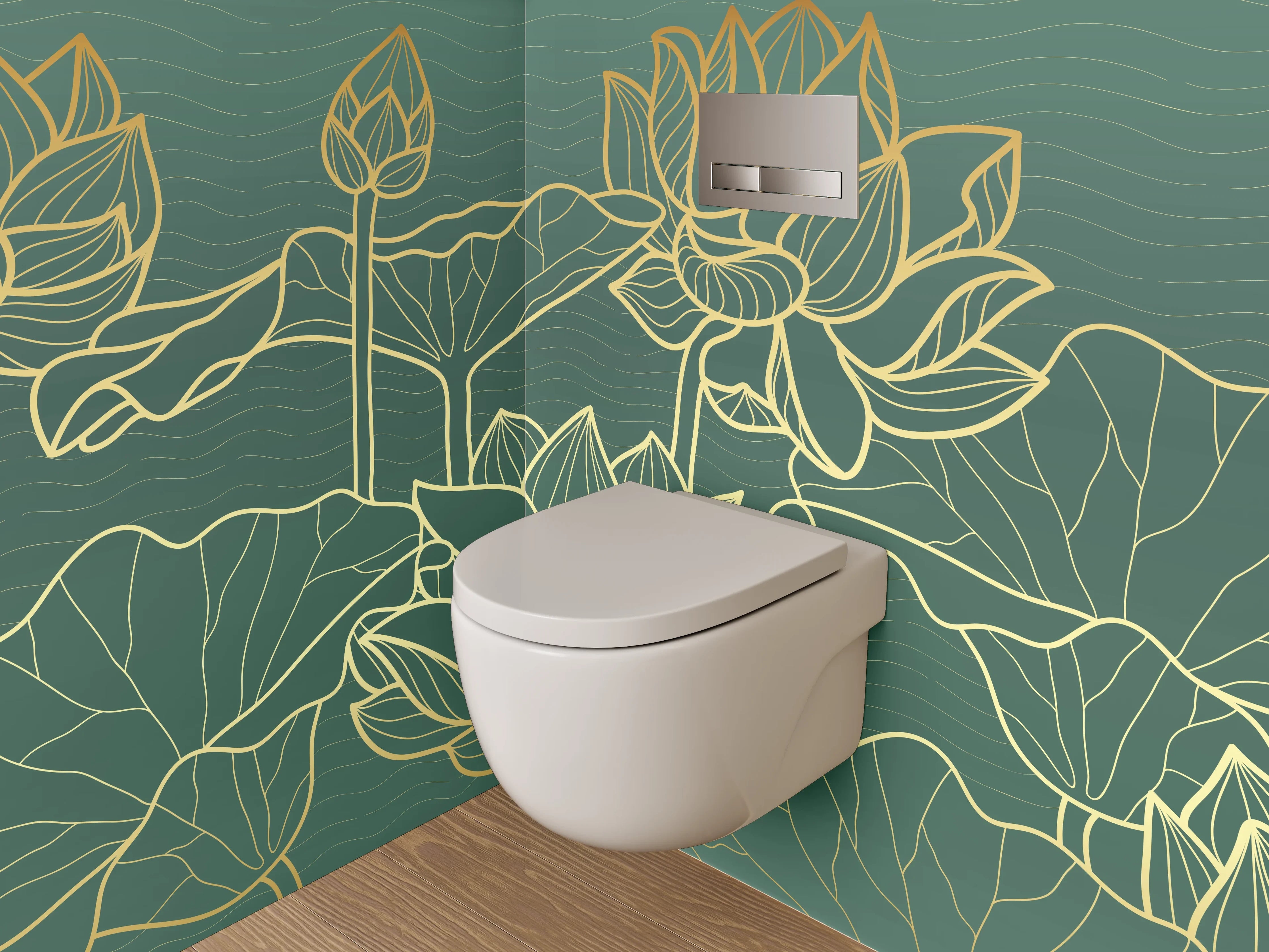 WC-Rückwand - Elegante Lotus Lineart Goldgrün