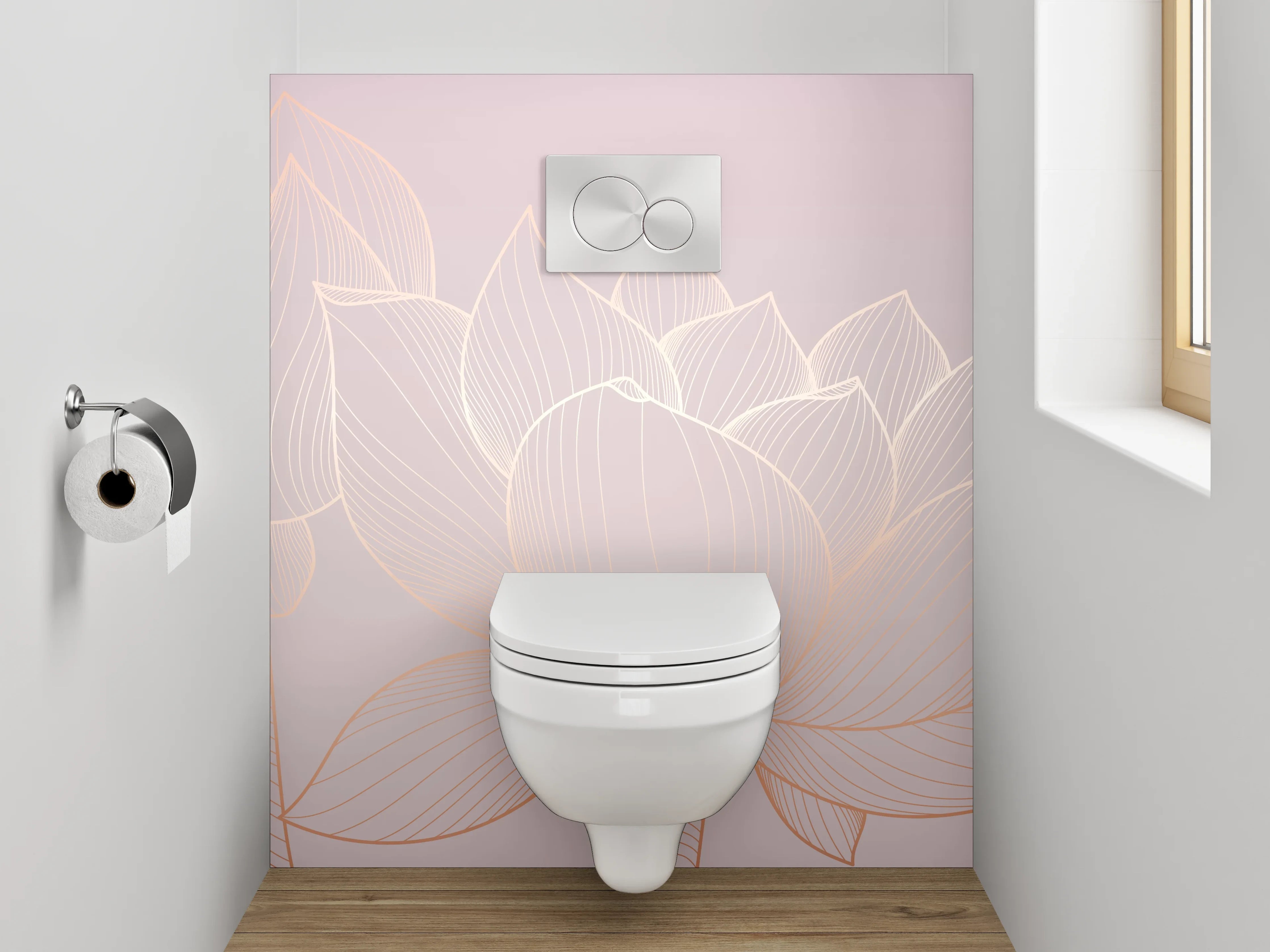WC-Rückwand - Elegante Lotus Lineart auf Pastell