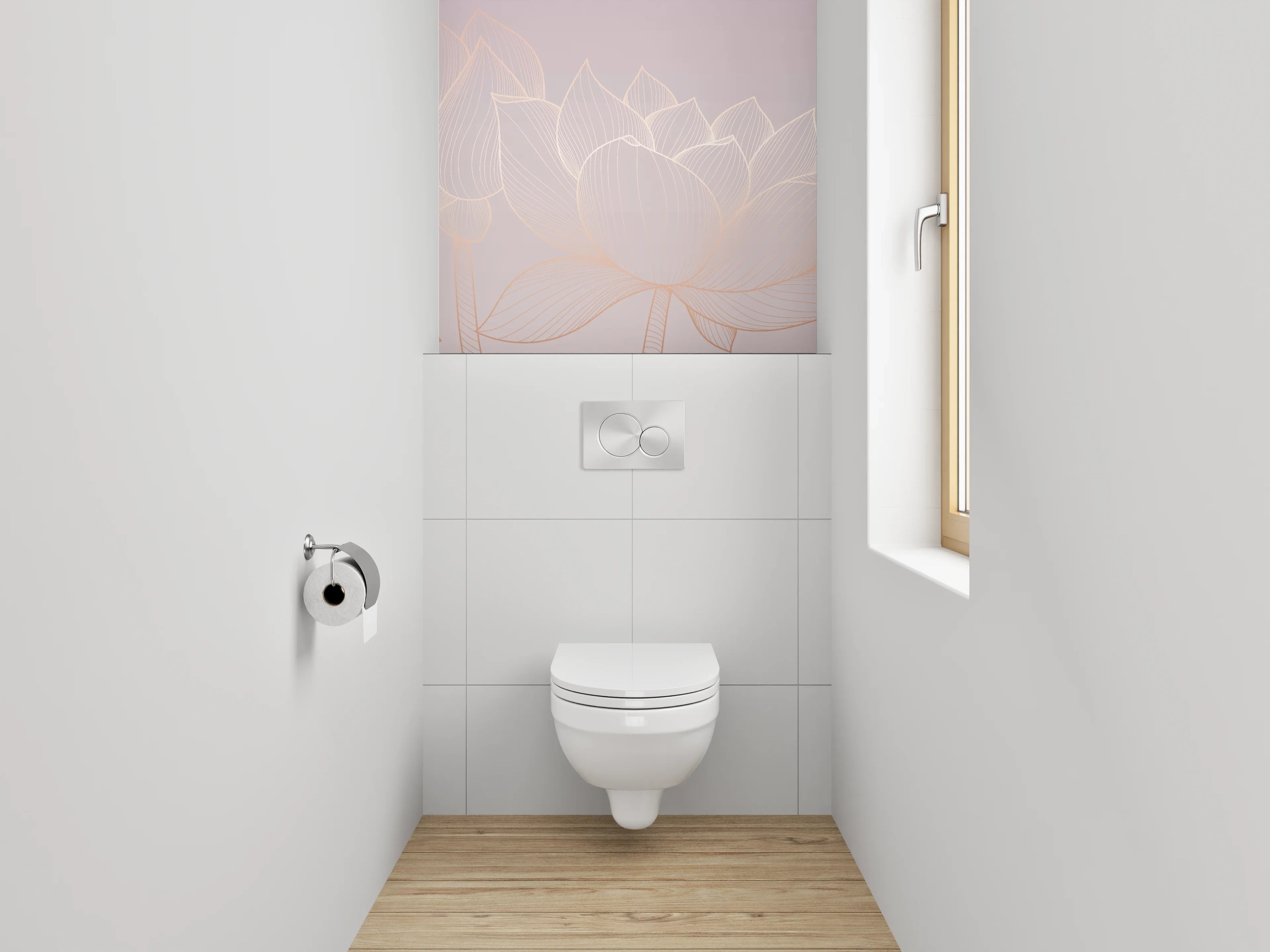 WC-Rückwand - Elegante Lotus Lineart auf Pastell
